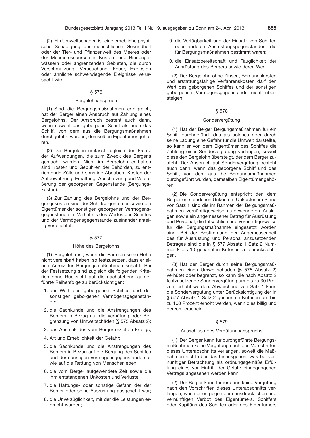 BGBl. 2013, Seite 855 — Originalseite als Abbildung