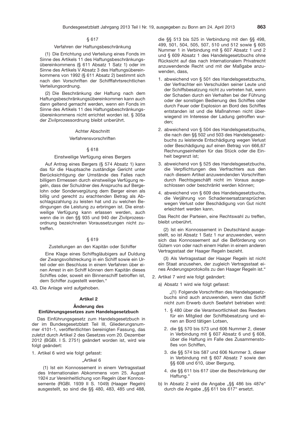 BGBl. 2013, Seite 863 — Originalseite als Abbildung