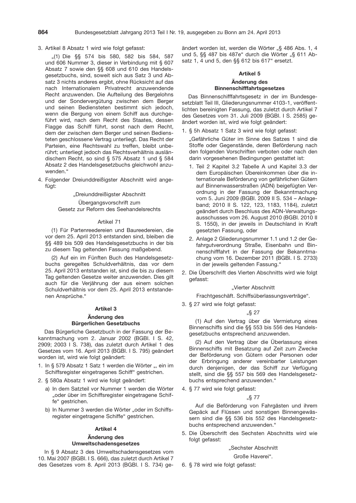 BGBl. 2013, Seite 864 — Originalseite als Abbildung