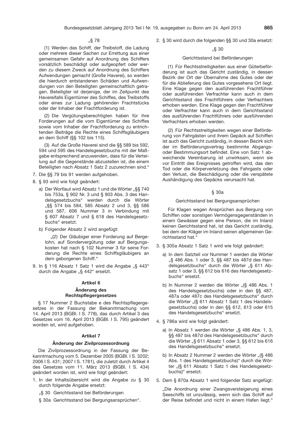 BGBl. 2013, Seite 865 — Originalseite als Abbildung