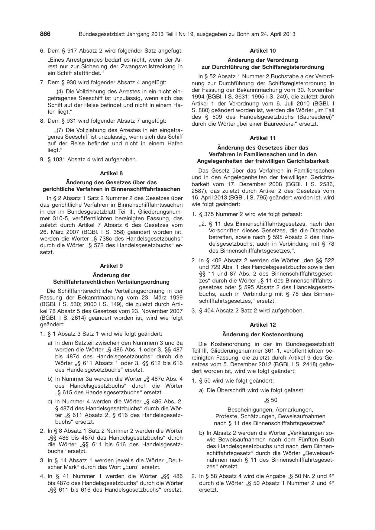 BGBl. 2013, Seite 866 — Originalseite als Abbildung
