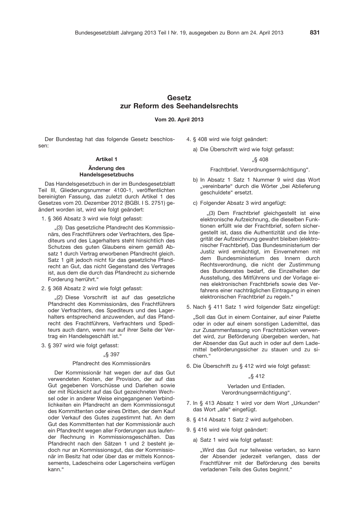BGBl. 2013, Seite 831 — Originalseite als Abbildung