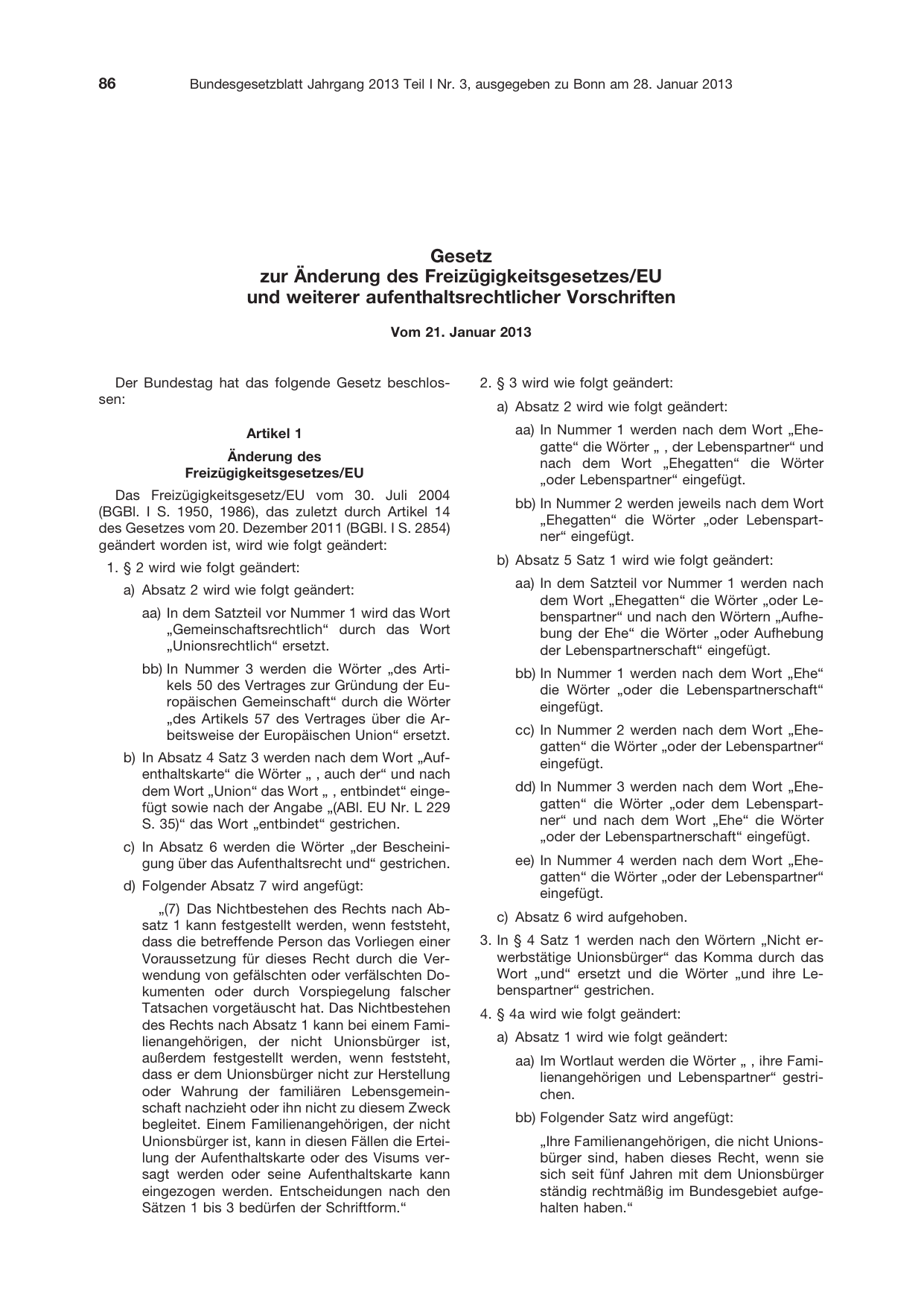 BGBl. 2013, Seite 86 — Originalseite als Abbildung