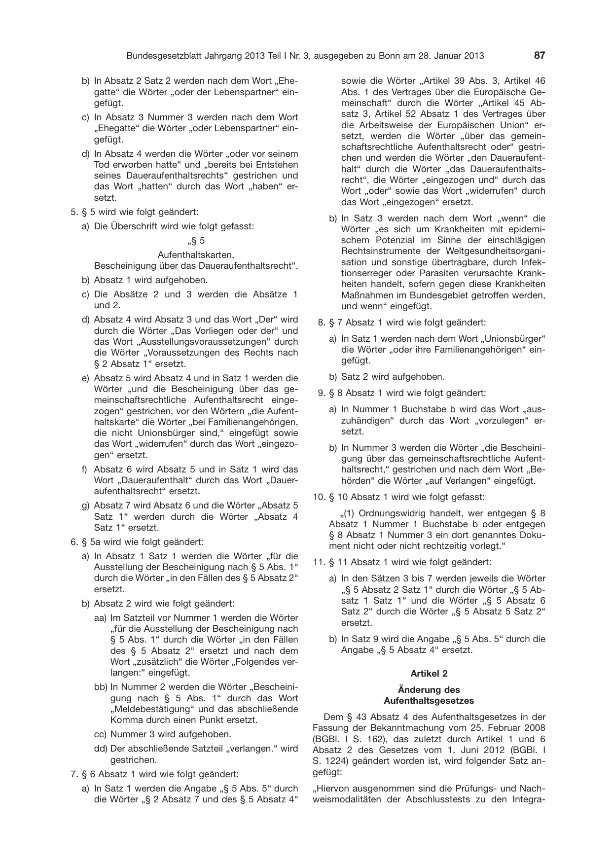 BGBl. 2013, Seite 87 — Originalseite als Abbildung