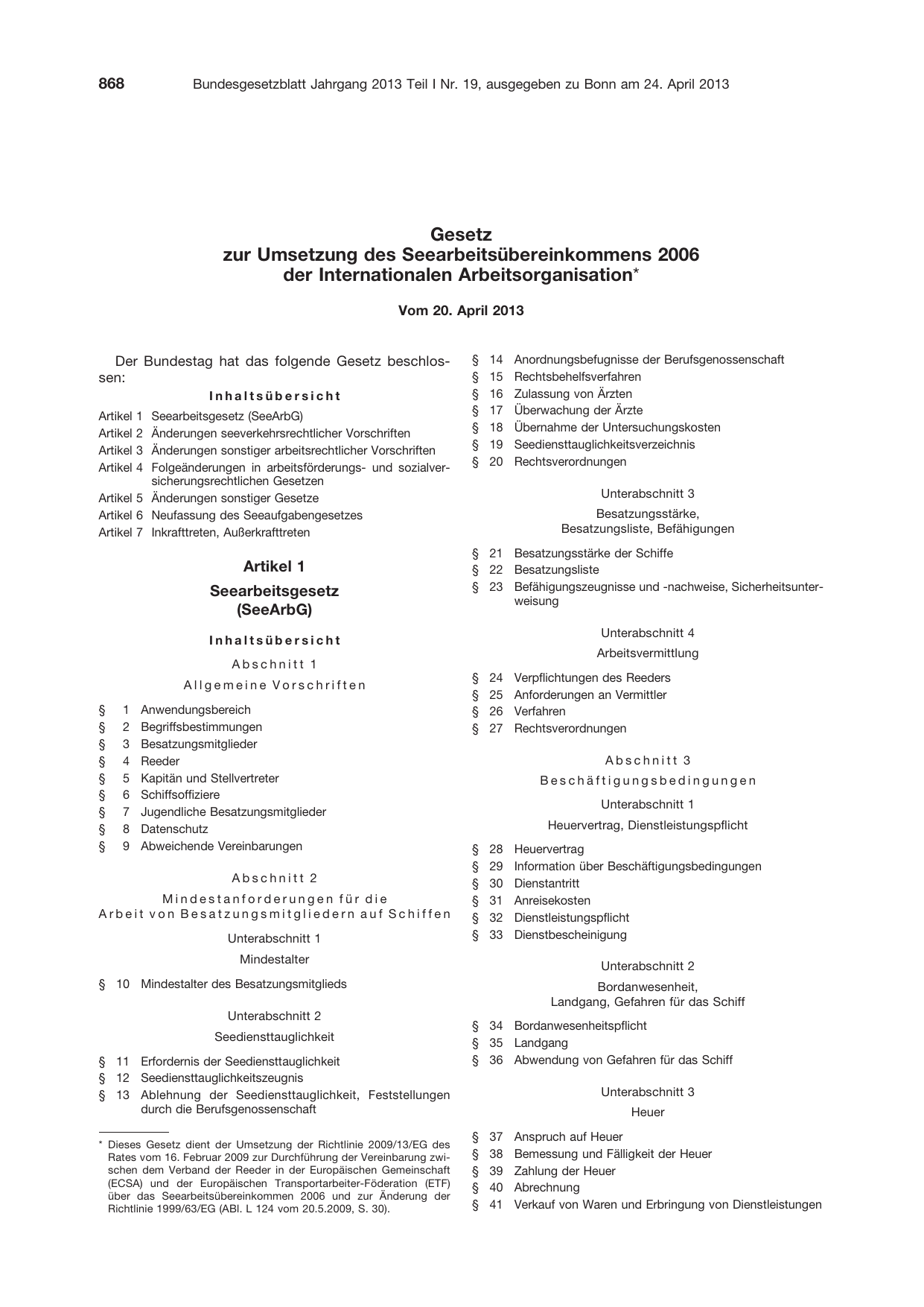 BGBl. 2013, Seite 868 — Originalseite als Abbildung