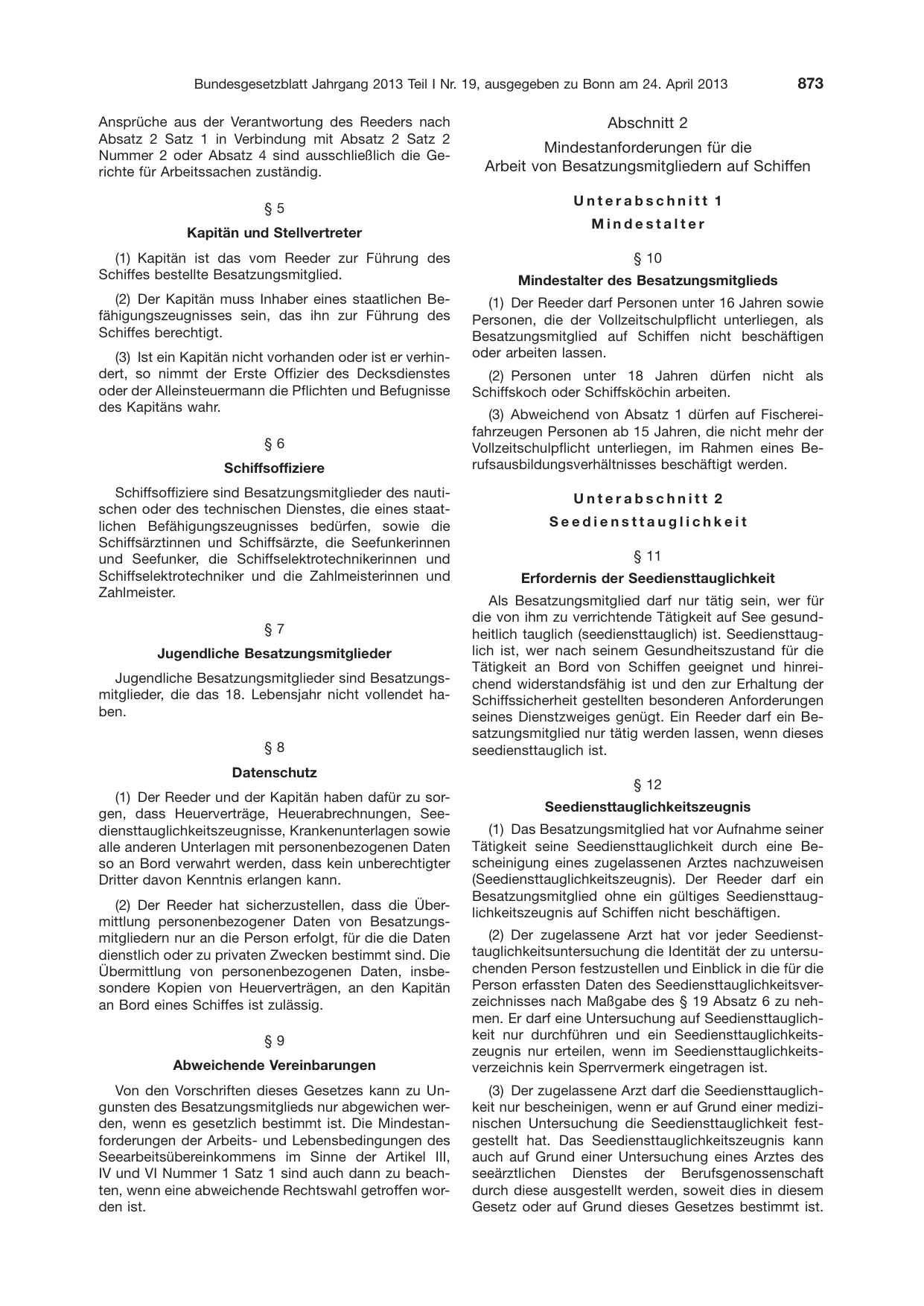 BGBl. 2013, Seite 873 — Originalseite als Abbildung