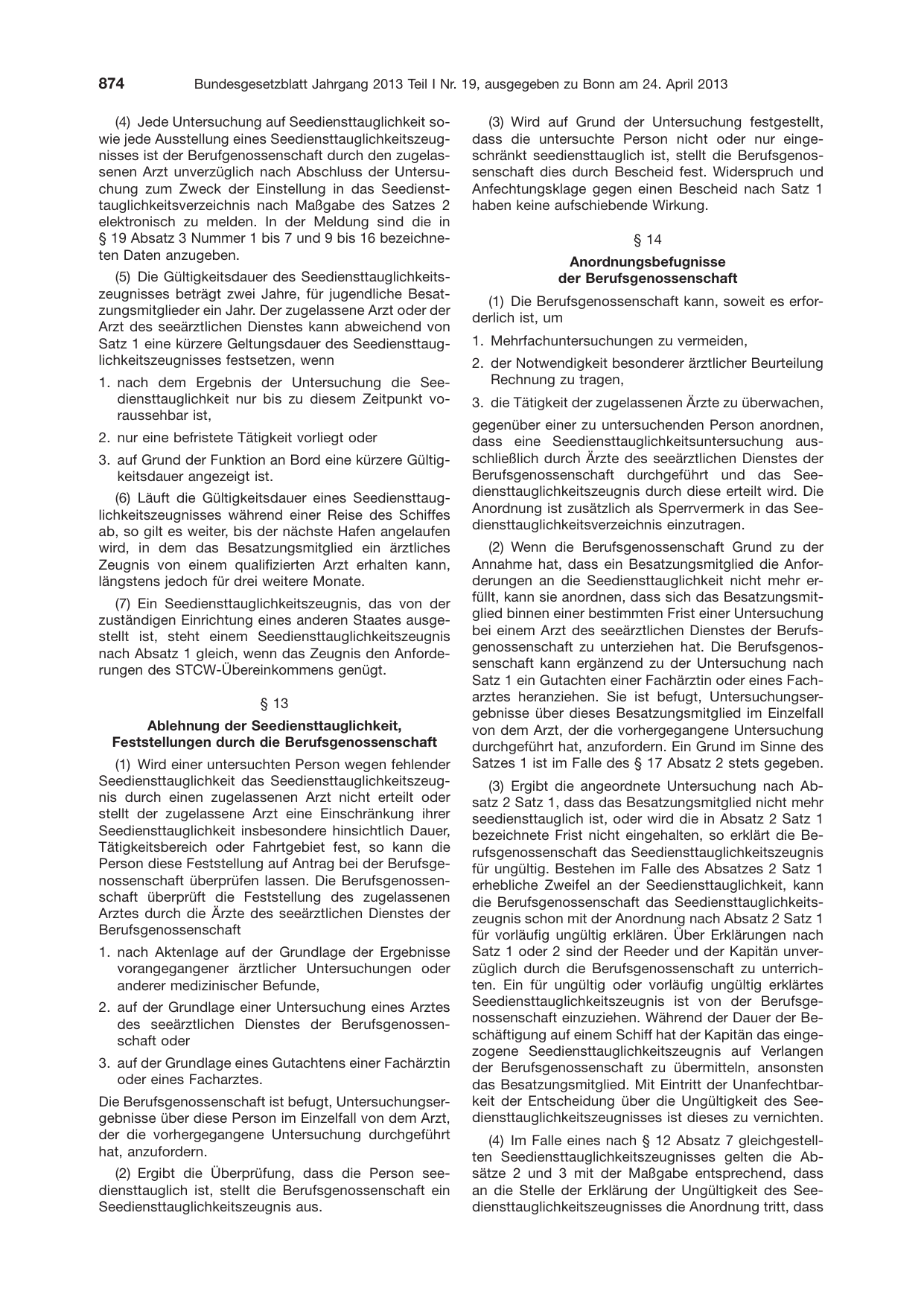 BGBl. 2013, Seite 874 — Originalseite als Abbildung