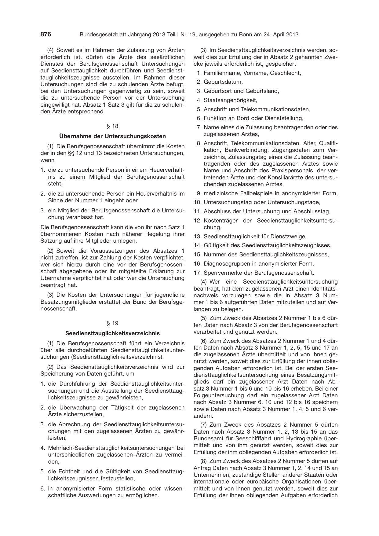 BGBl. 2013, Seite 876 — Originalseite als Abbildung