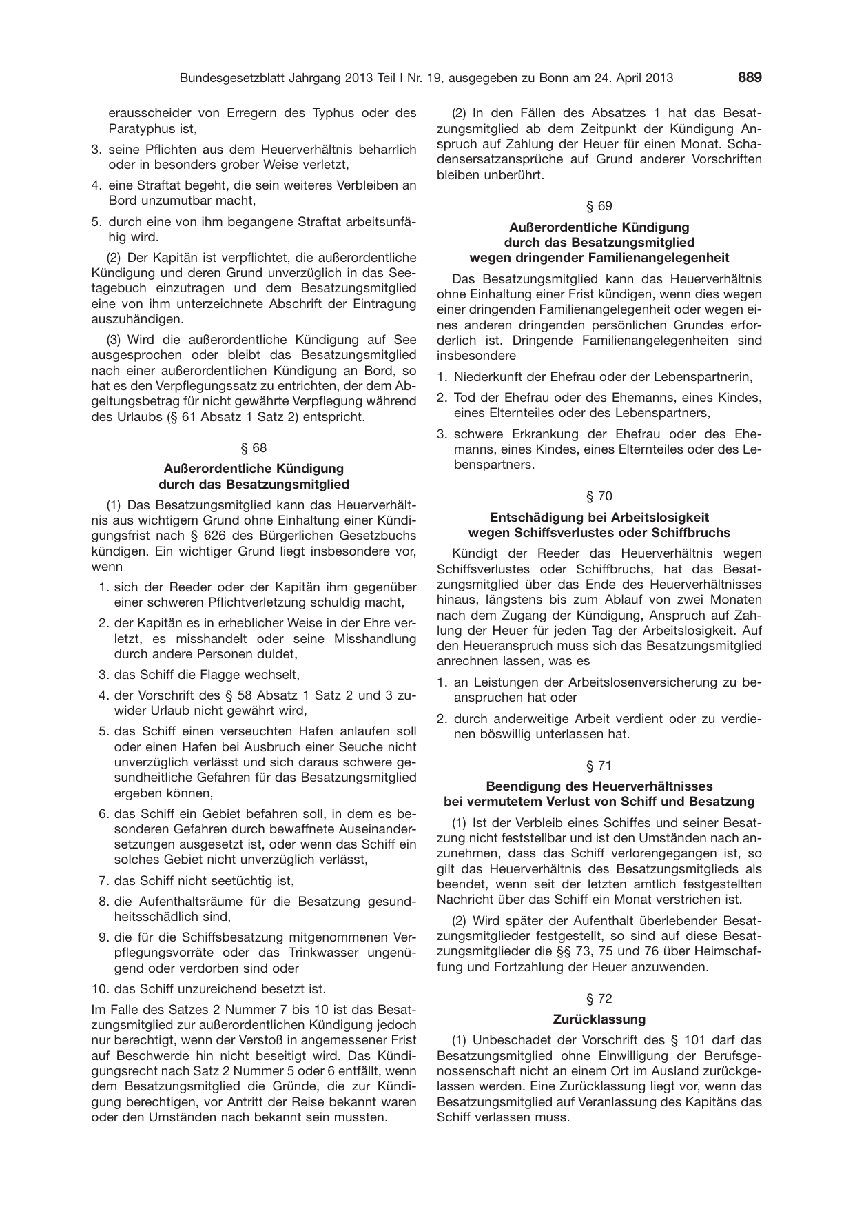 BGBl. 2013, Seite 889 — Originalseite als Abbildung