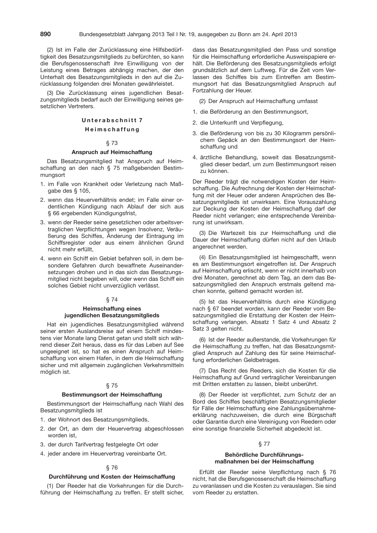 BGBl. 2013, Seite 890 — Originalseite als Abbildung