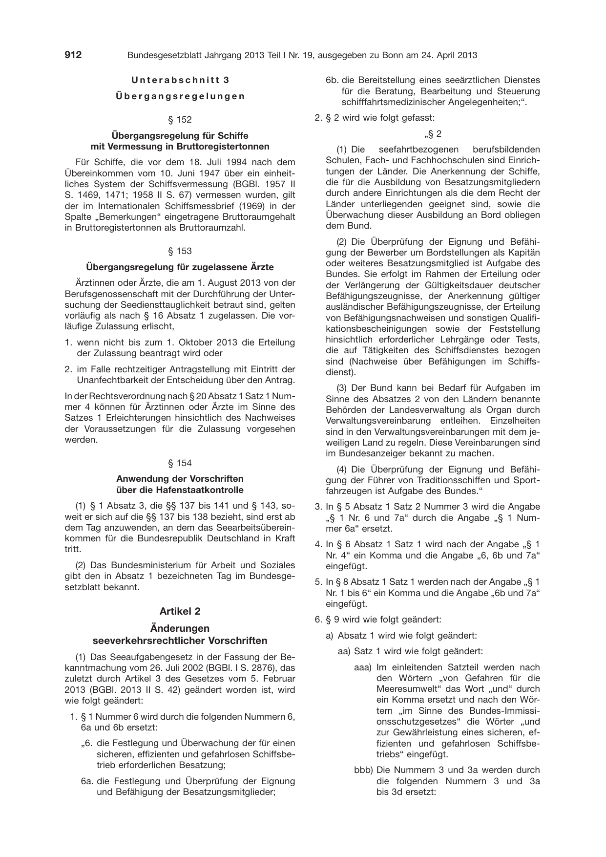 BGBl. 2013, Seite 912 — Originalseite als Abbildung