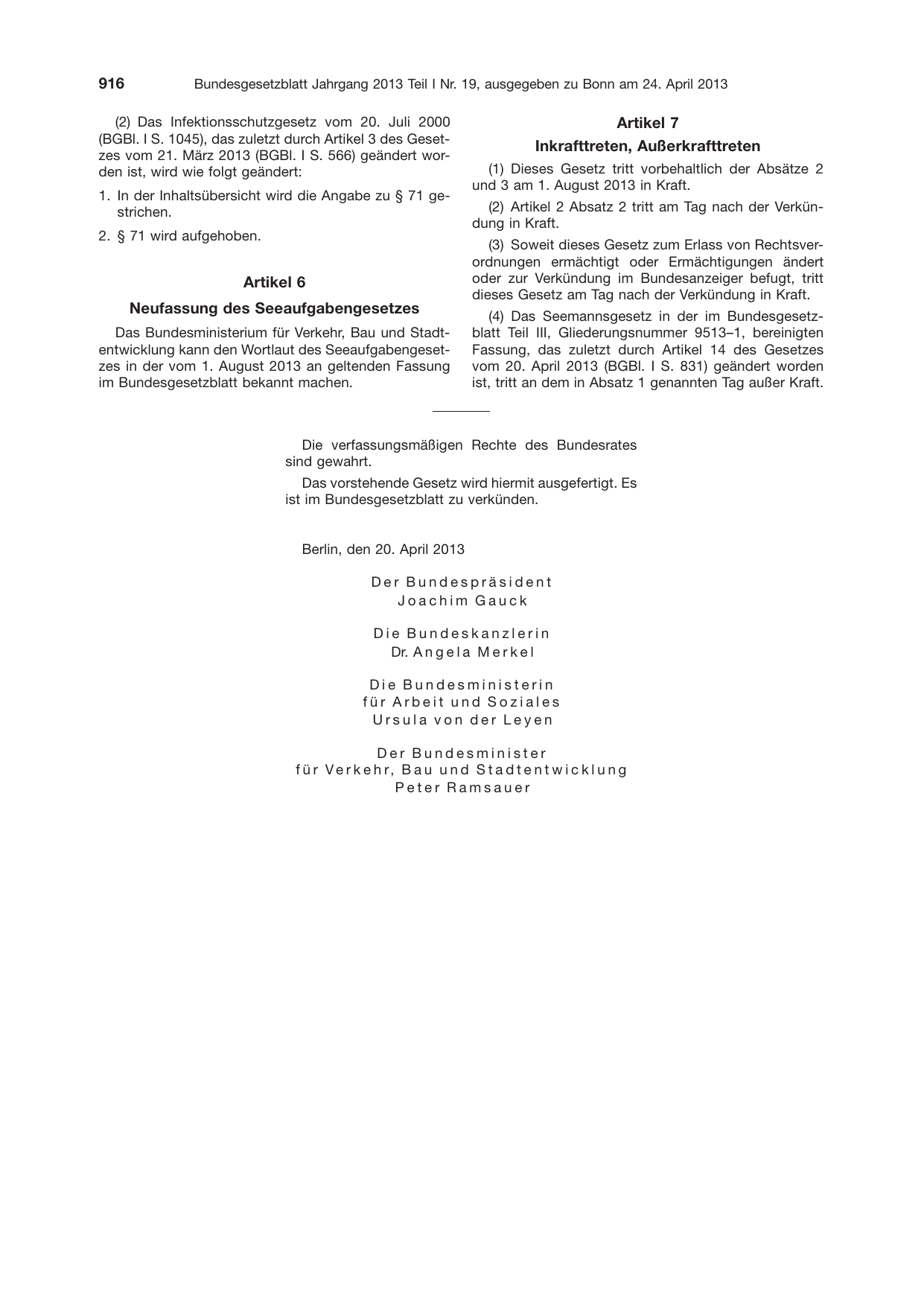 BGBl. 2013, Seite 916 — Originalseite als Abbildung
