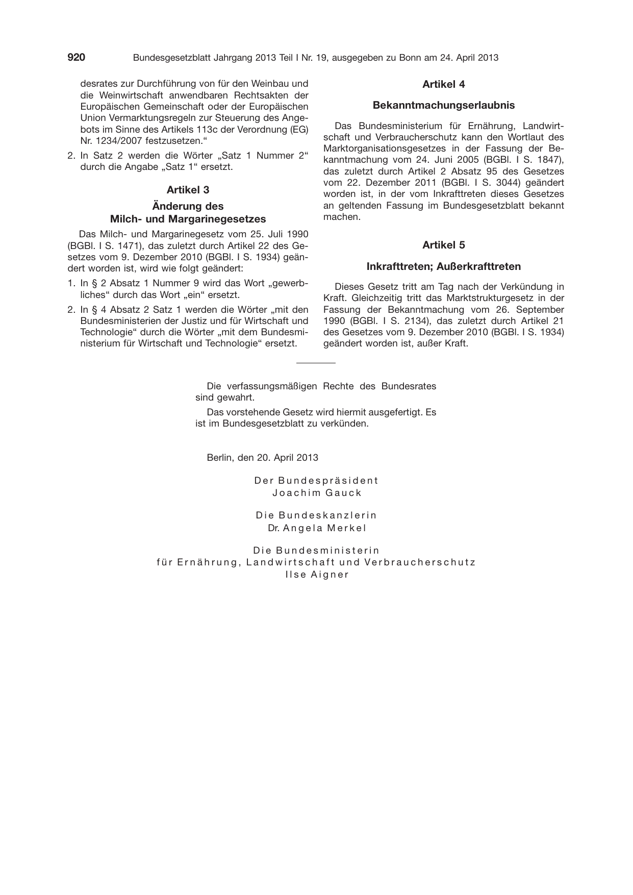 BGBl. 2013, Seite 920 — Originalseite als Abbildung