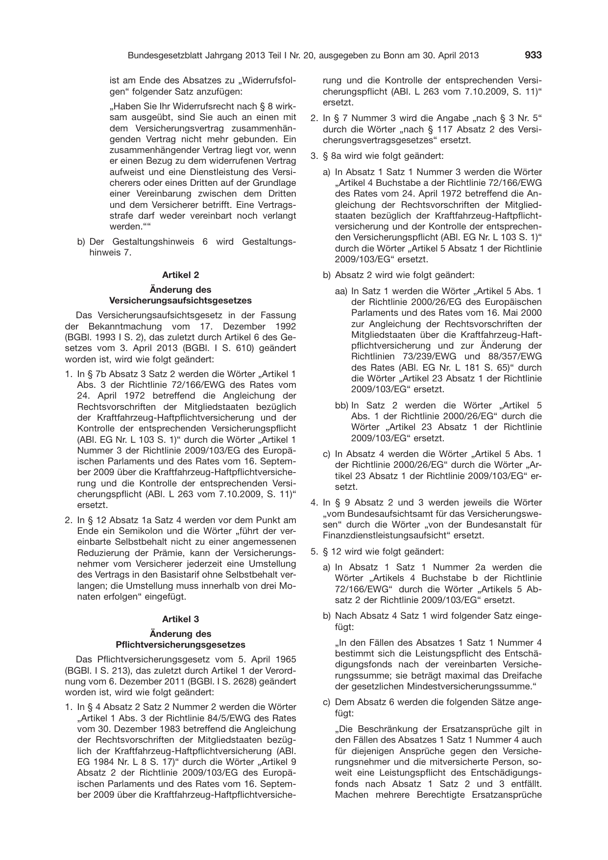 BGBl. 2013, Seite 933 — Originalseite als Abbildung