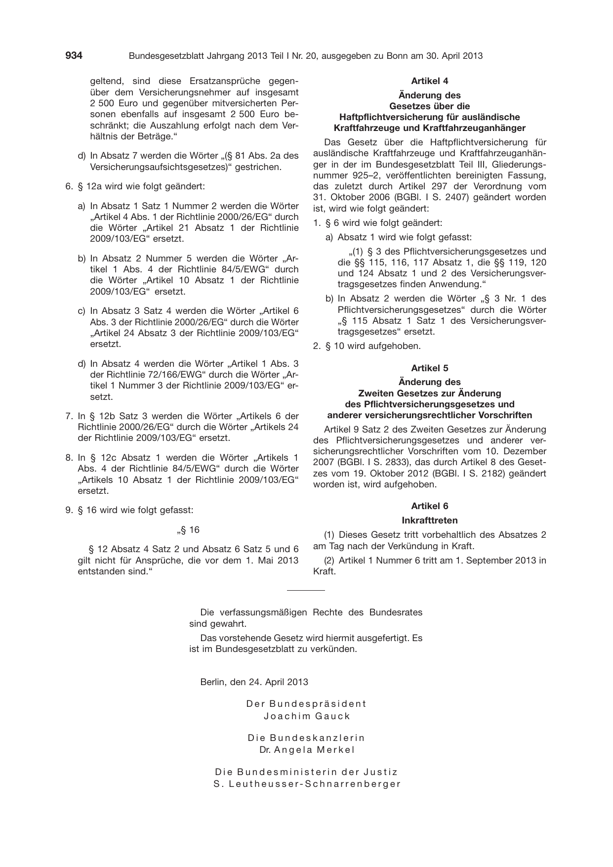 BGBl. 2013, Seite 934 — Originalseite als Abbildung