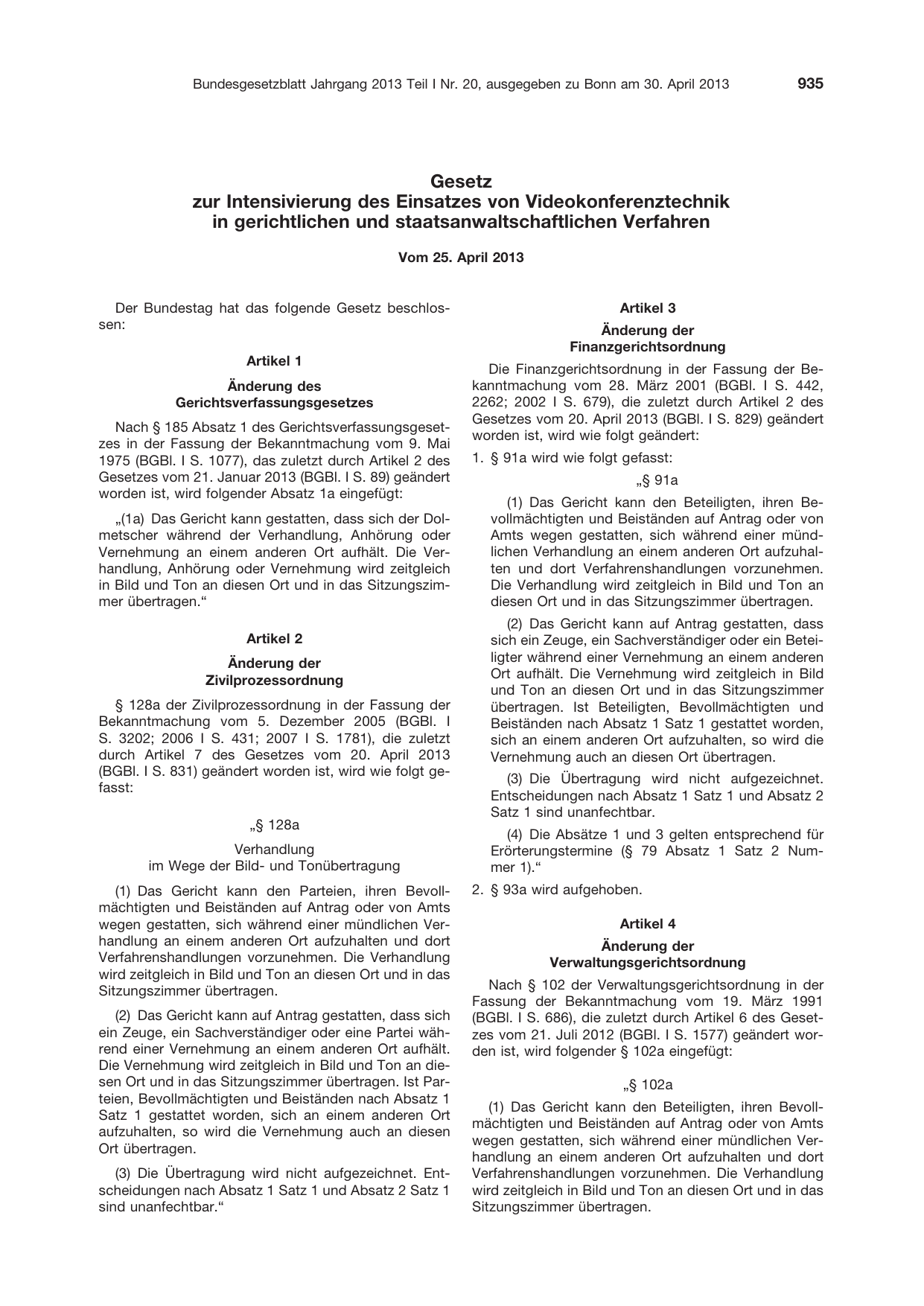 BGBl. 2013, Seite 935 — Originalseite als Abbildung