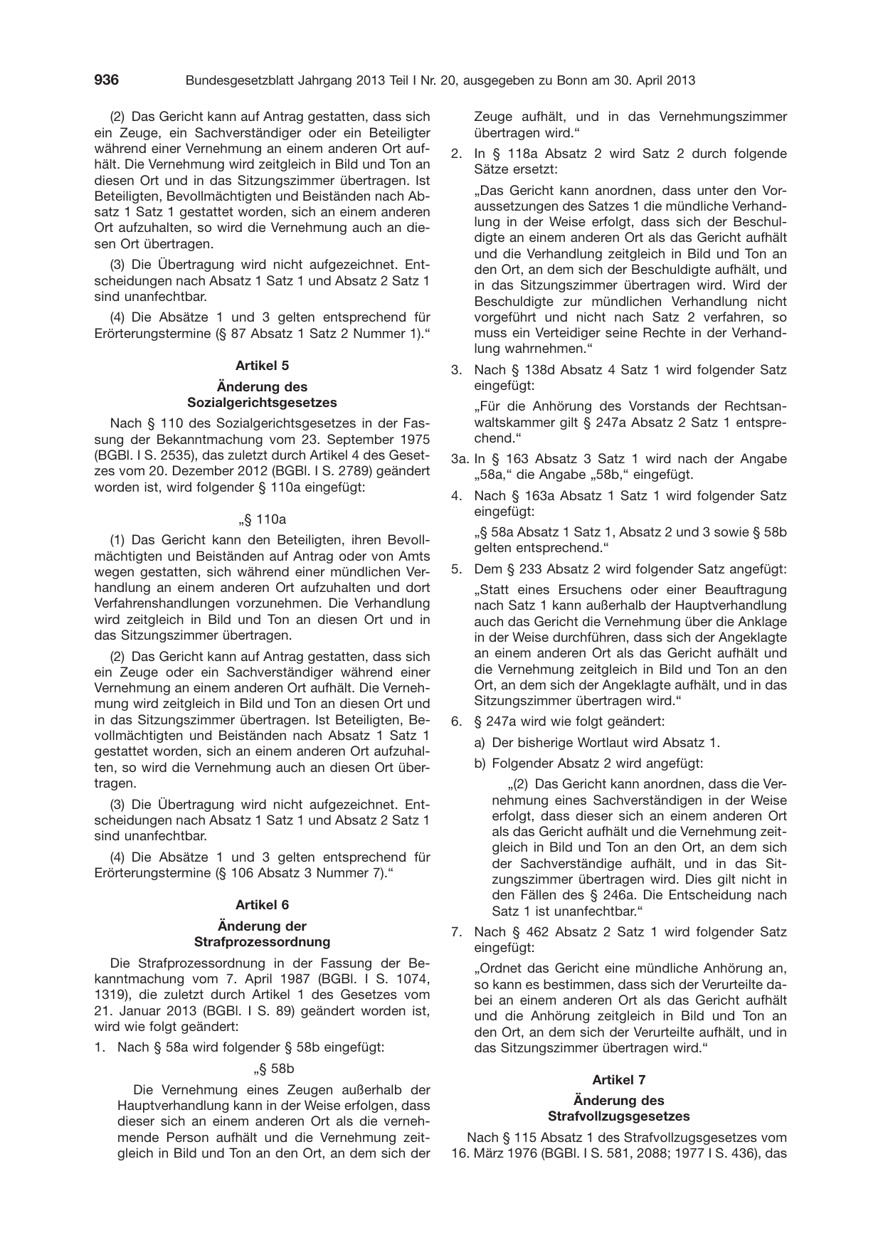 BGBl. 2013, Seite 936 — Originalseite als Abbildung
