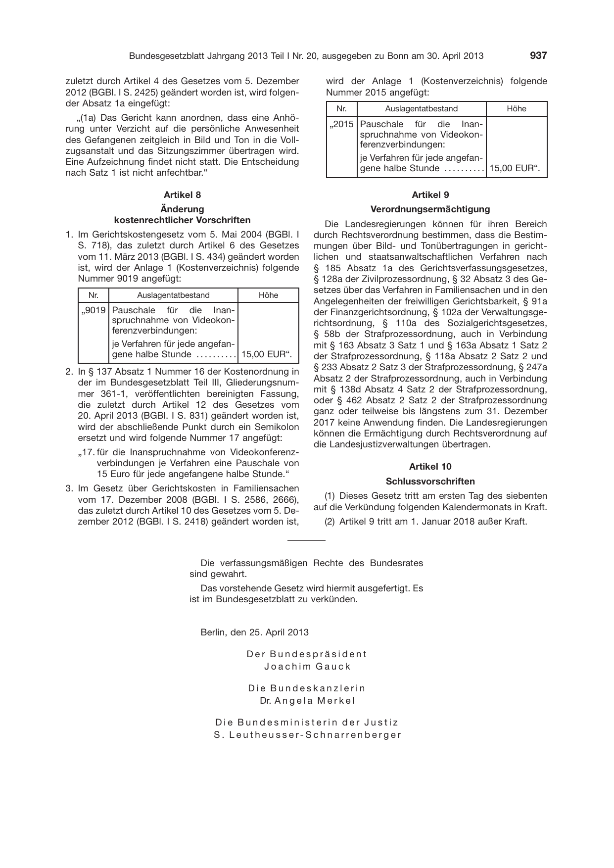 BGBl. 2013, Seite 937 — Originalseite als Abbildung