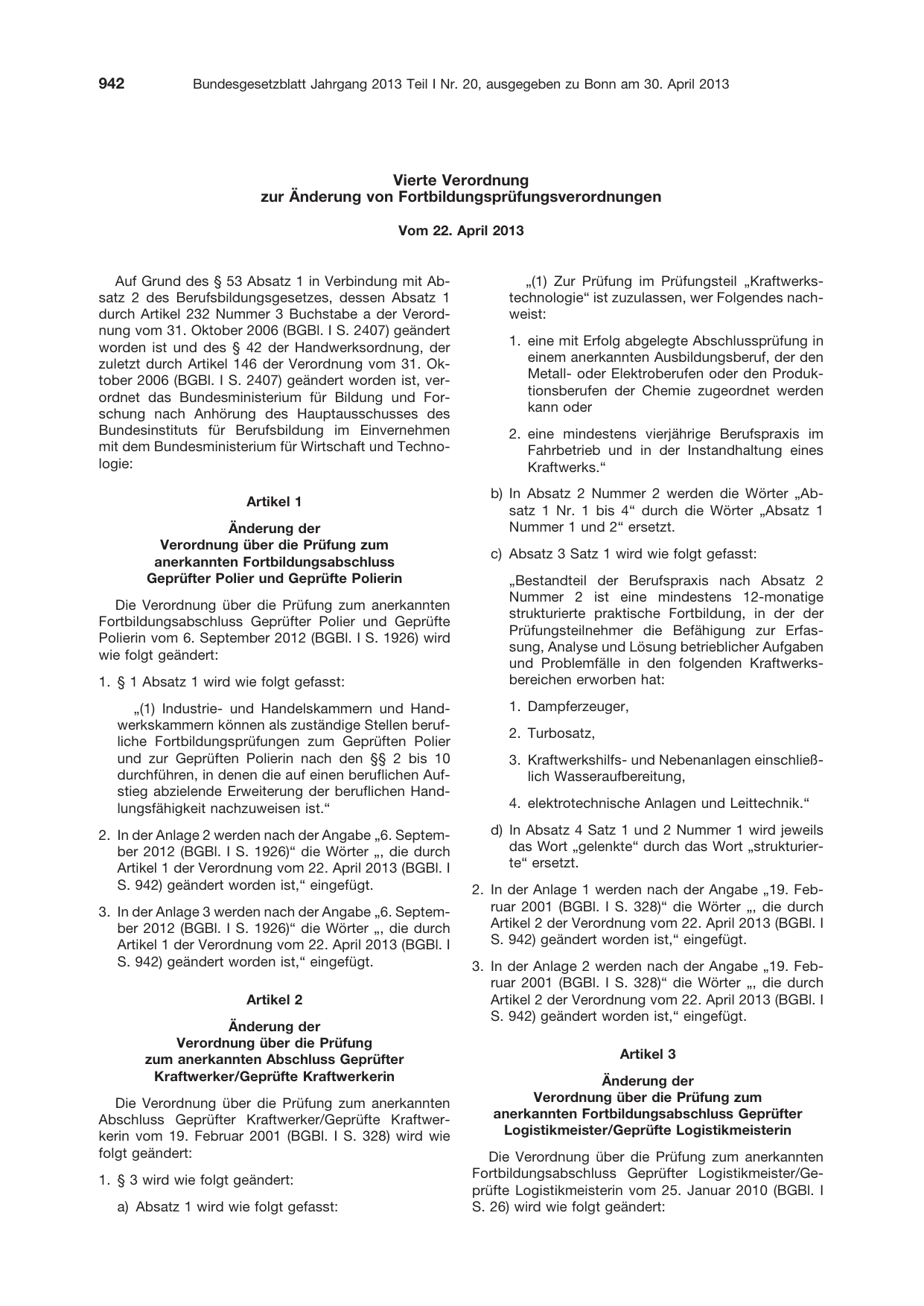 BGBl. 2013, Seite 942 — Originalseite als Abbildung
