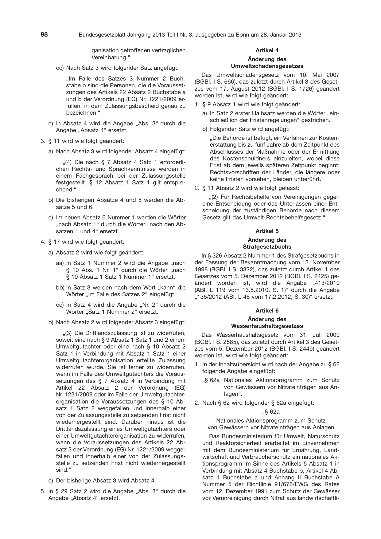 BGBl. 2013, Seite 98 — Originalseite als Abbildung