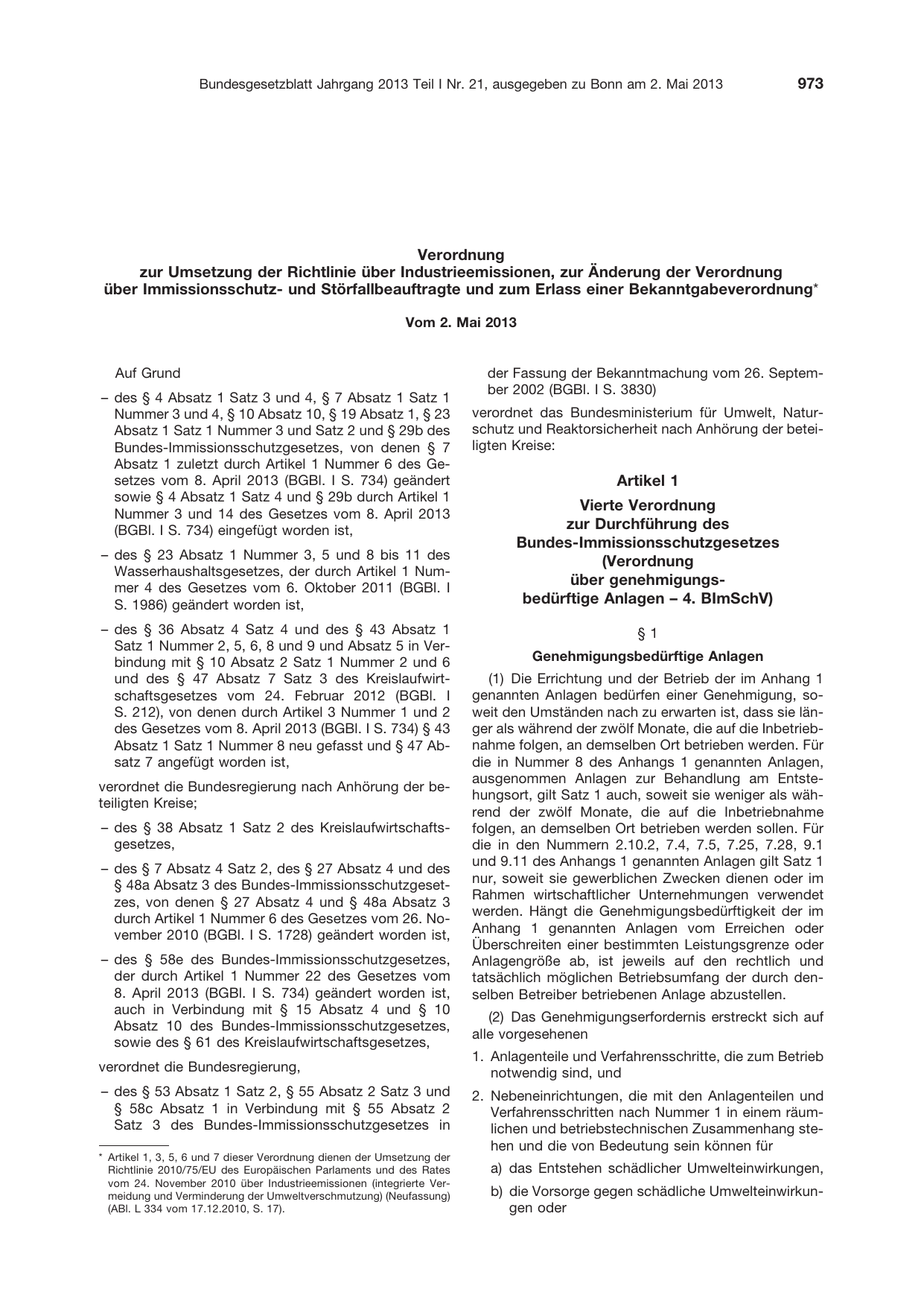 BGBl. 2013, Seite 973 — Originalseite als Abbildung