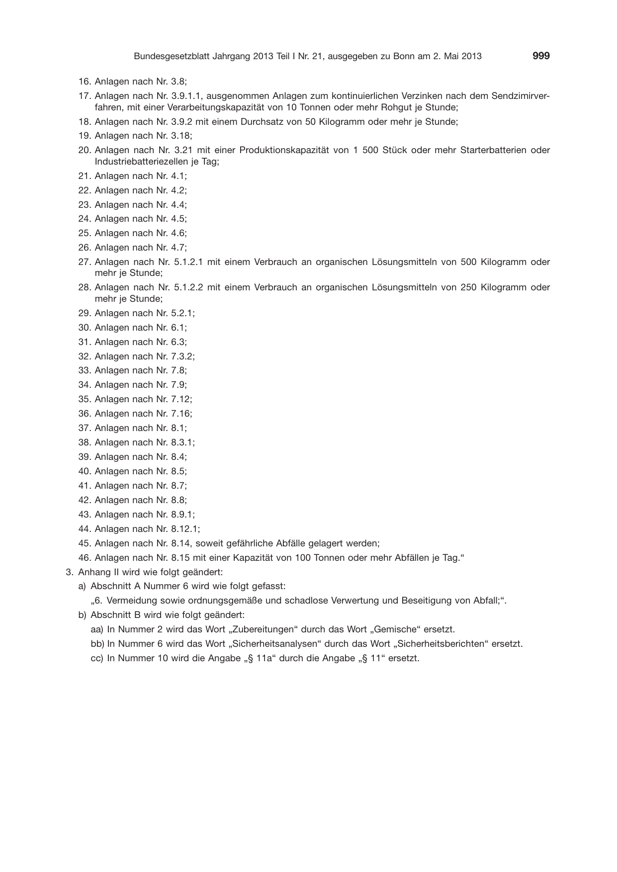 BGBl. 2013, Seite 999 — Originalseite als Abbildung