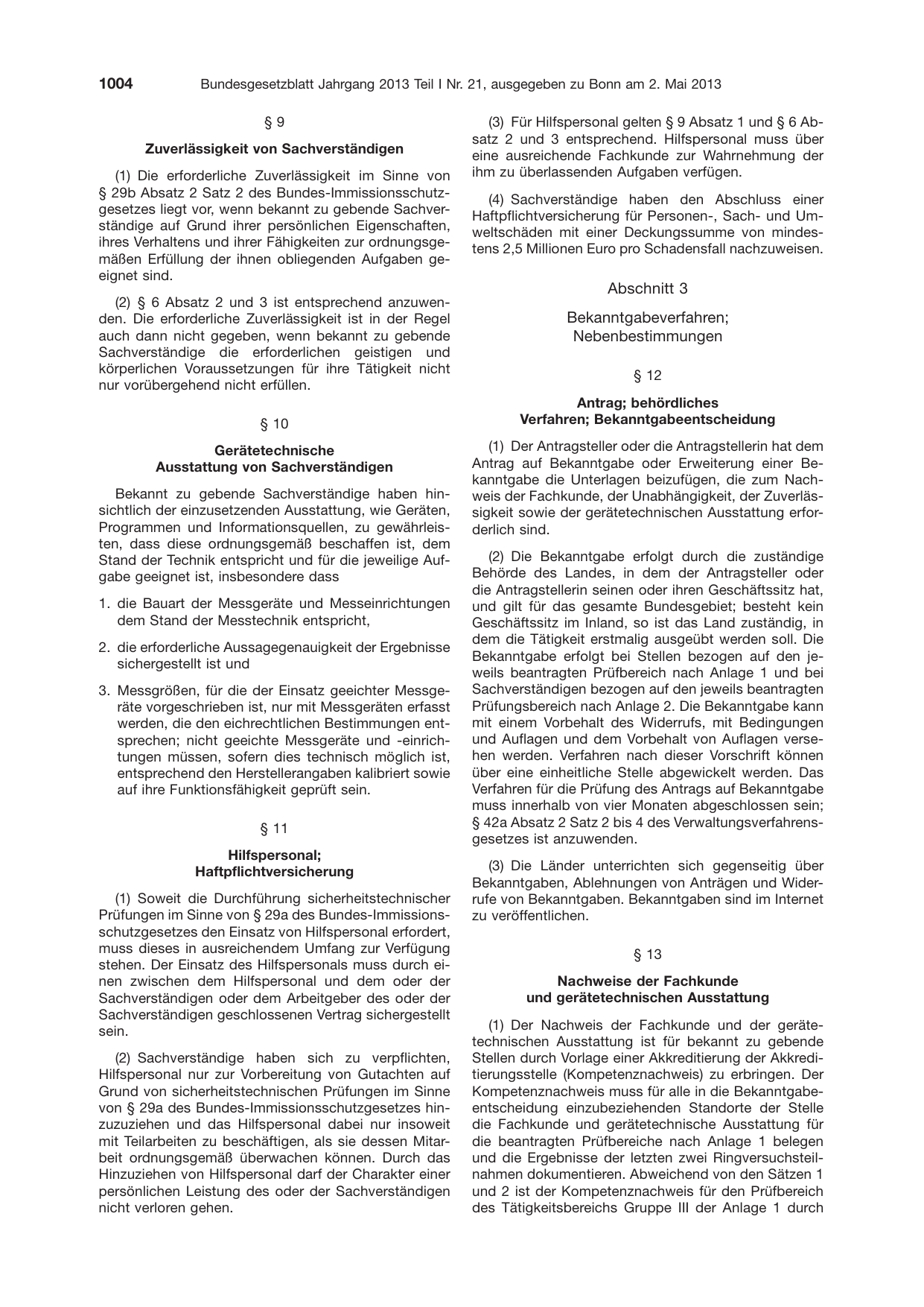 BGBl. 2013, Seite 1004 — Originalseite als Abbildung