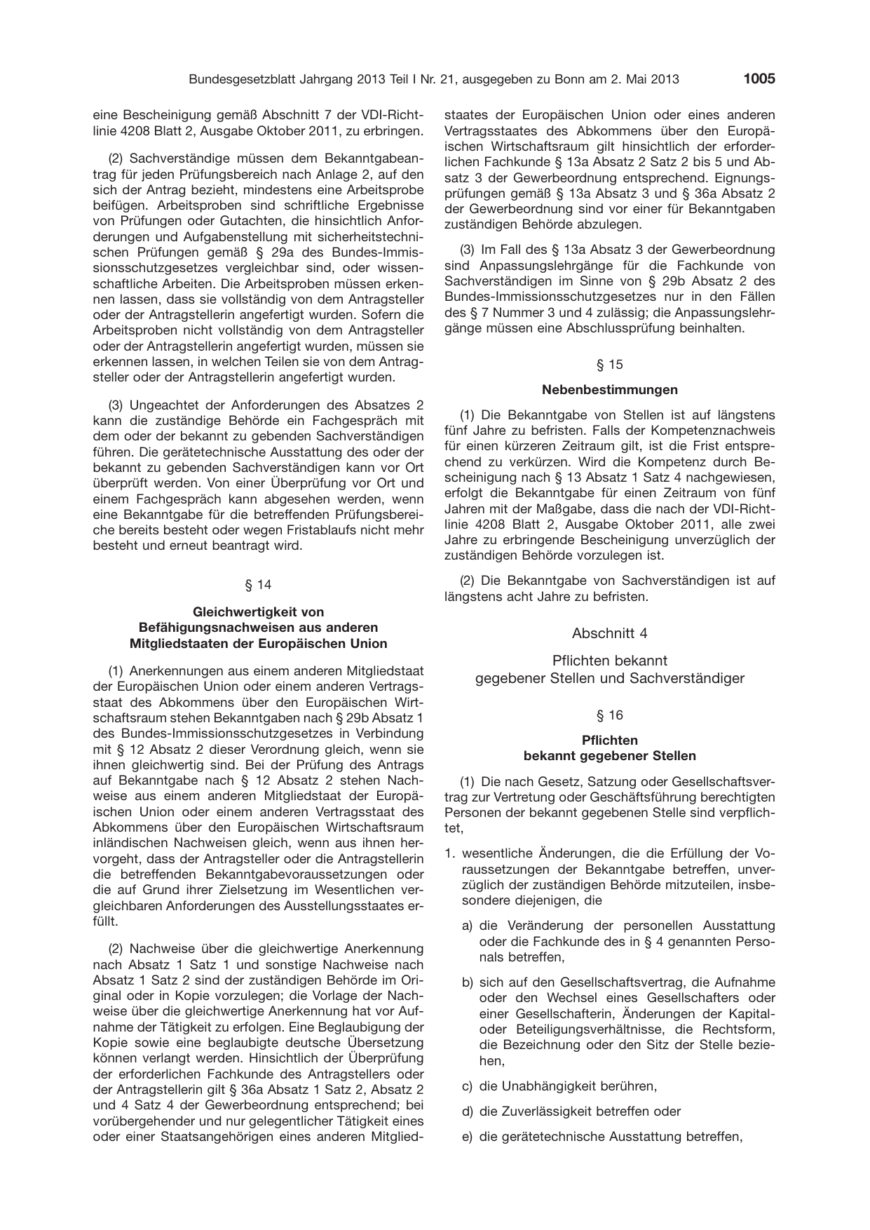 BGBl. 2013, Seite 1005 — Originalseite als Abbildung
