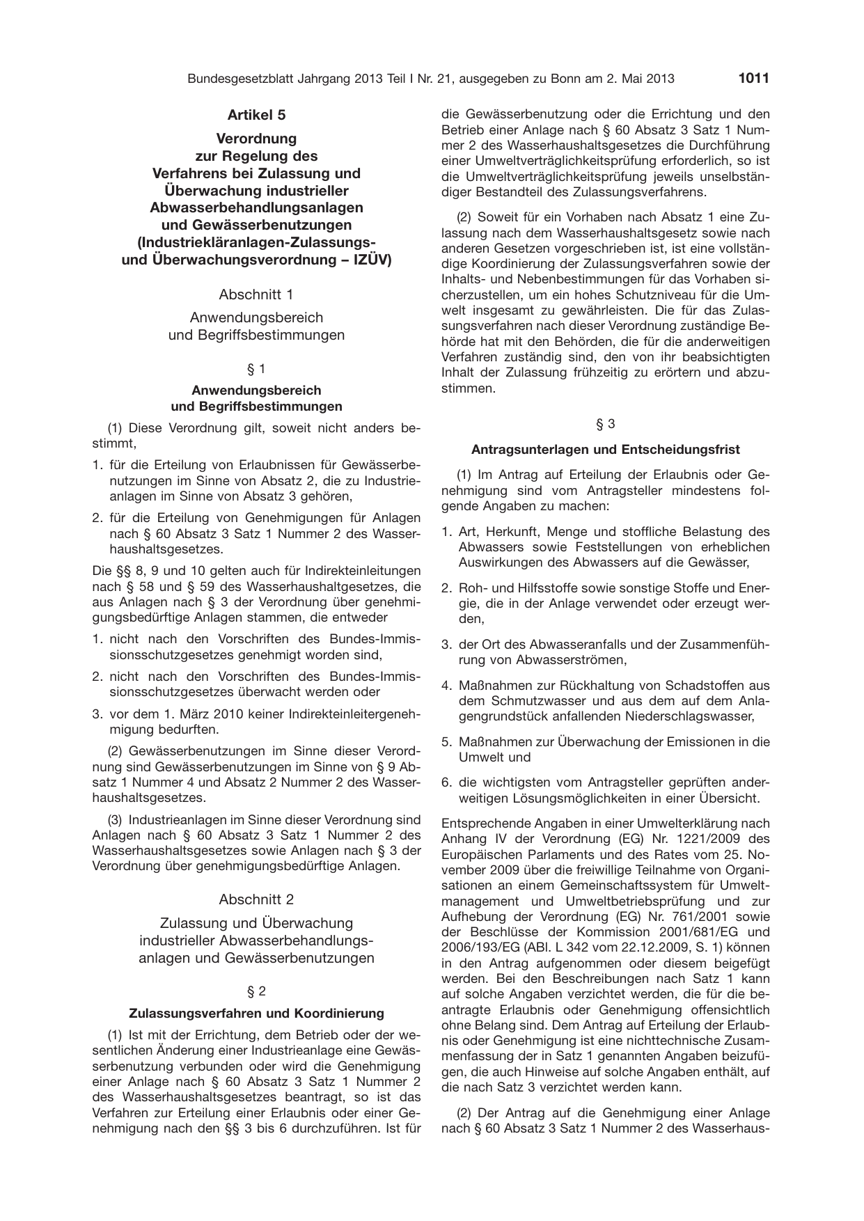 BGBl. 2013, Seite 1011 — Originalseite als Abbildung