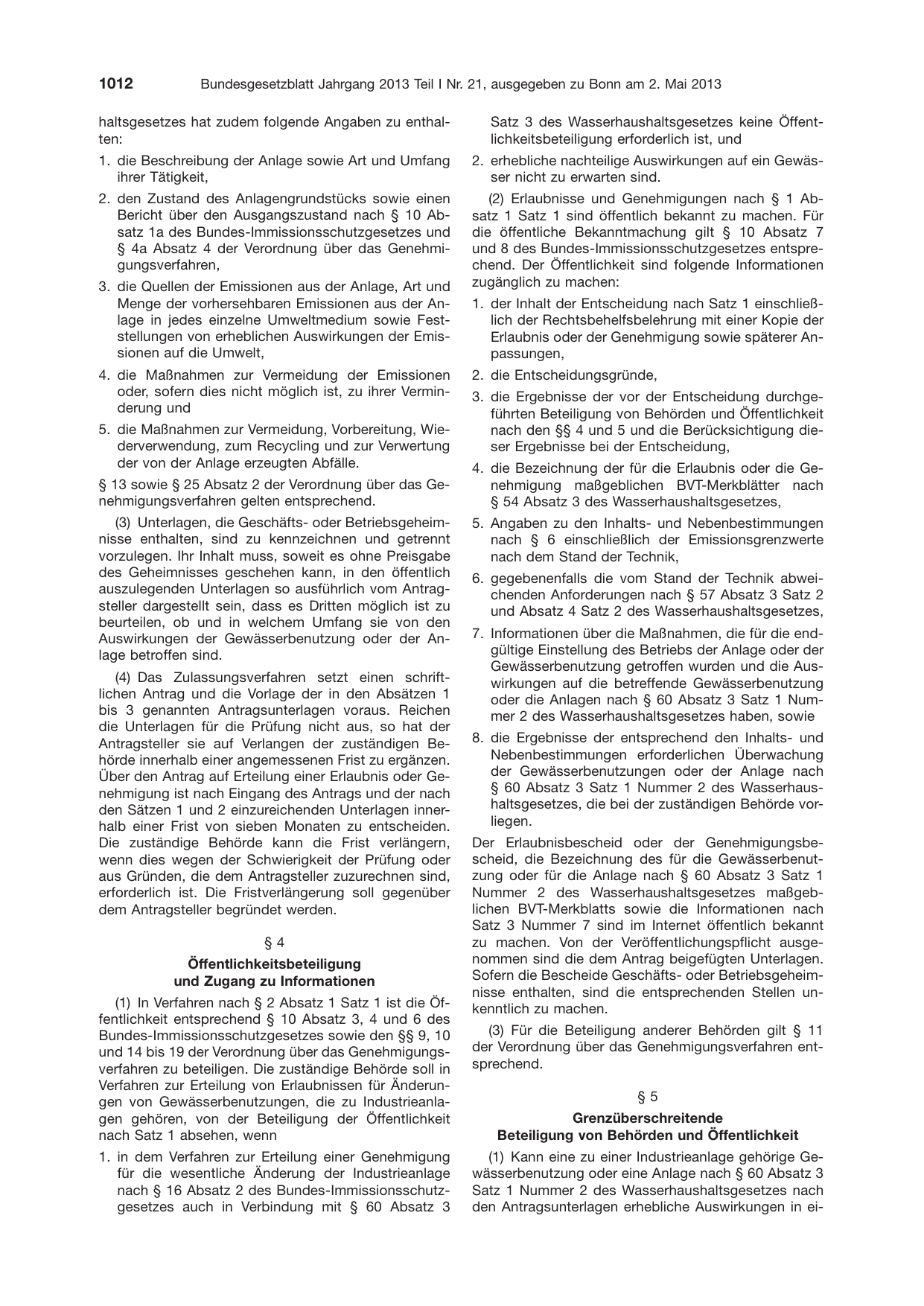 BGBl. 2013, Seite 1012 — Originalseite als Abbildung