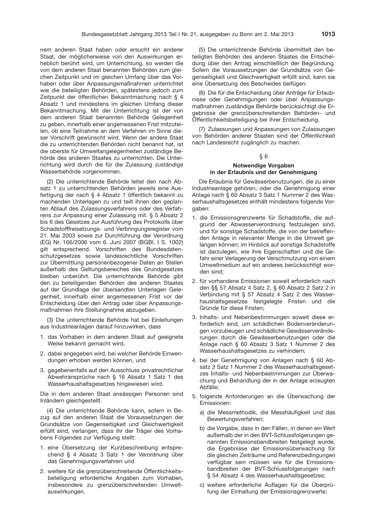 BGBl. 2013, Seite 1013 — Originalseite als Abbildung