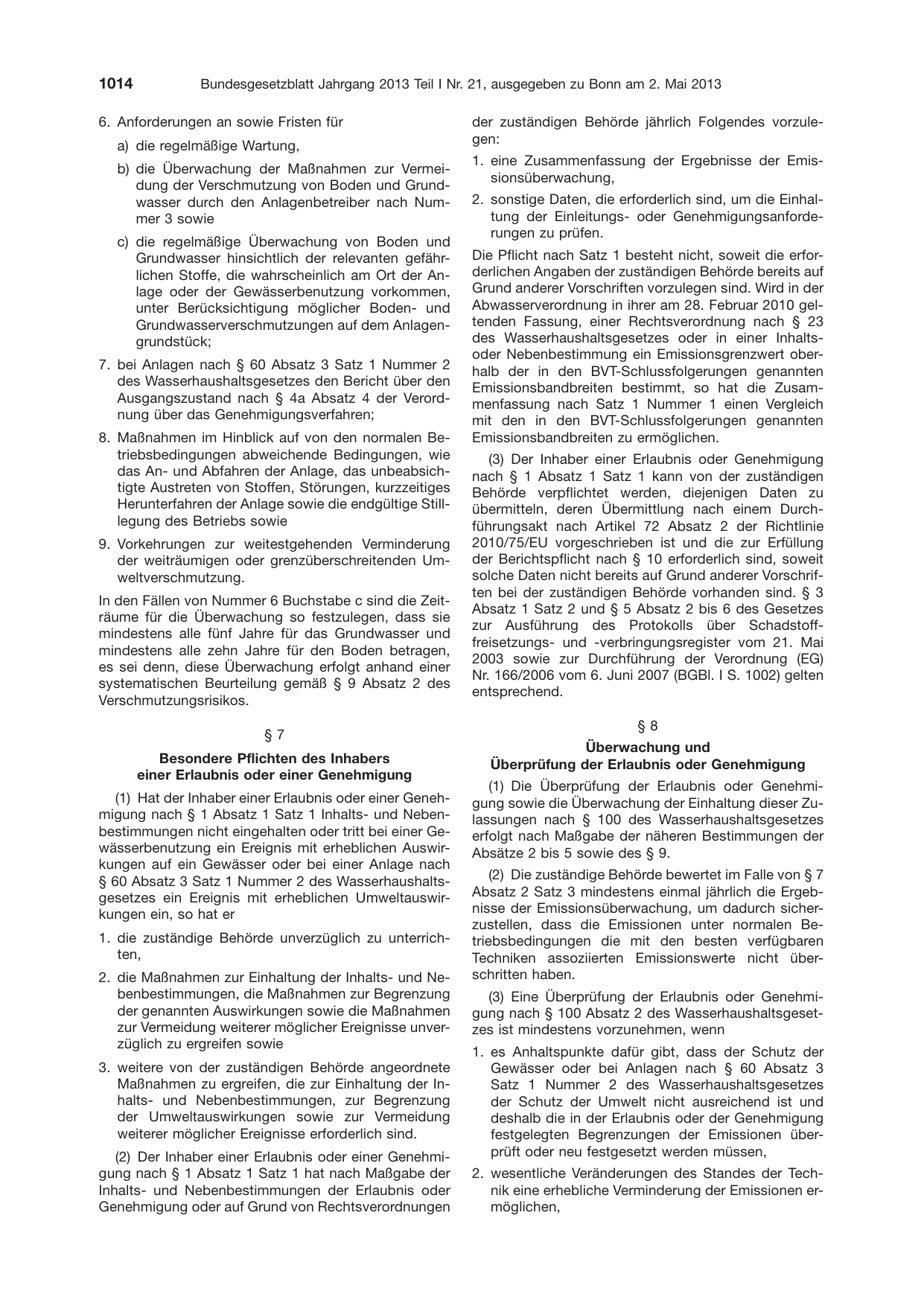BGBl. 2013, Seite 1014 — Originalseite als Abbildung