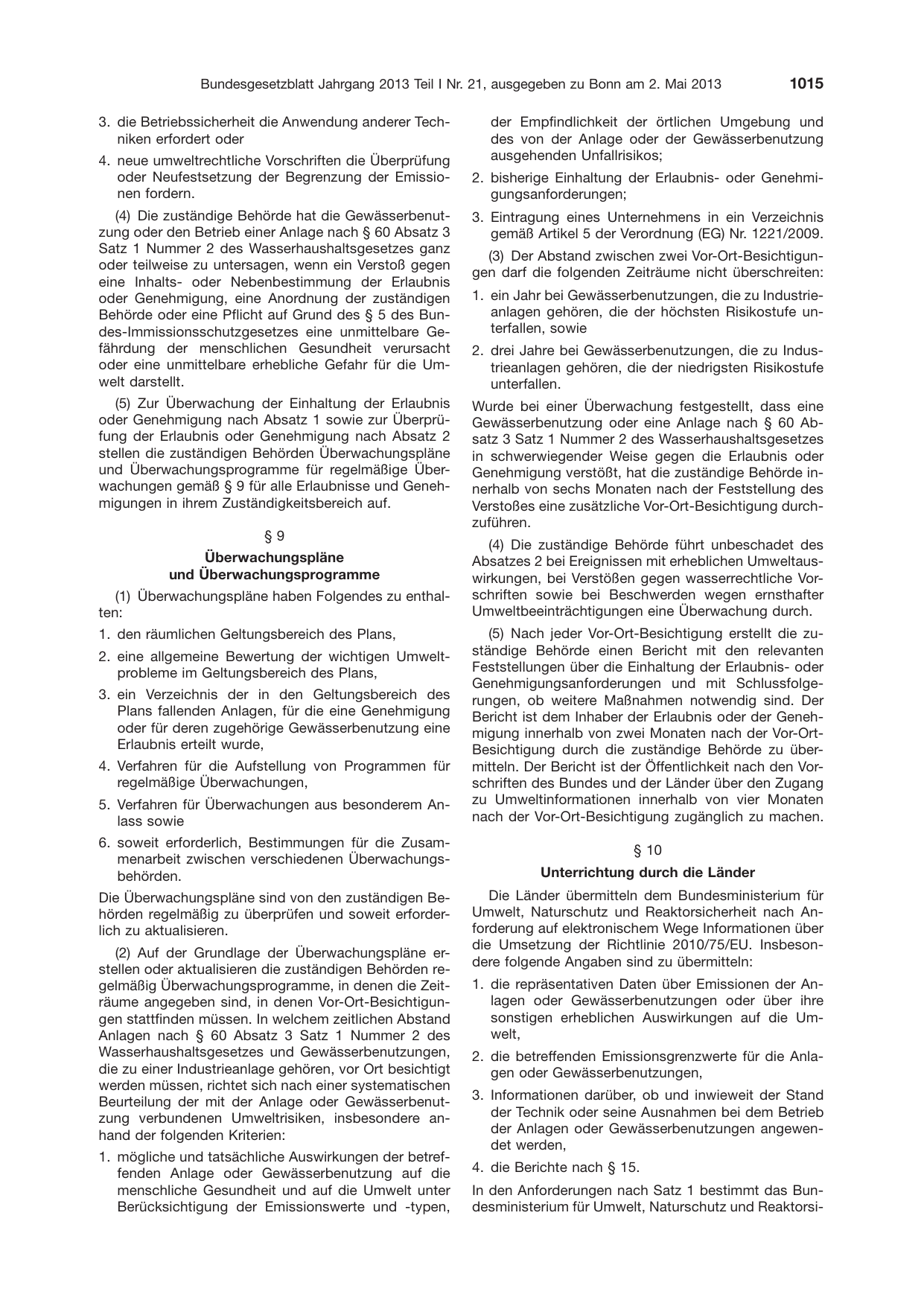 BGBl. 2013, Seite 1015 — Originalseite als Abbildung