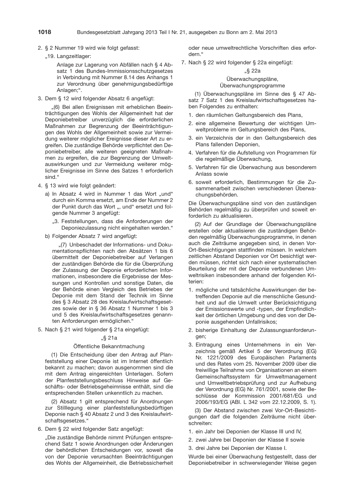 BGBl. 2013, Seite 1018 — Originalseite als Abbildung