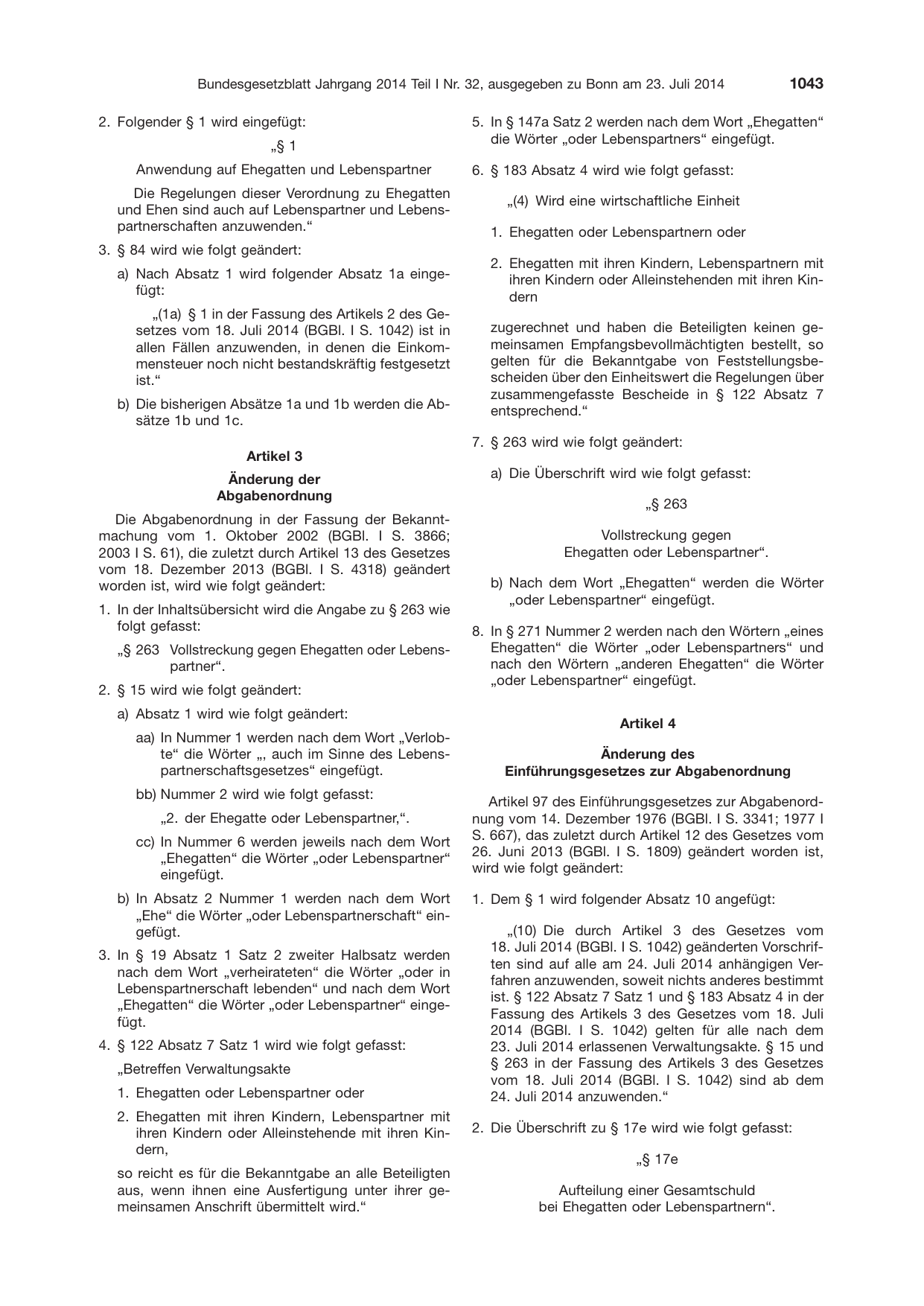BGBl. 2014, Seite 1043 — Originalseite als Abbildung