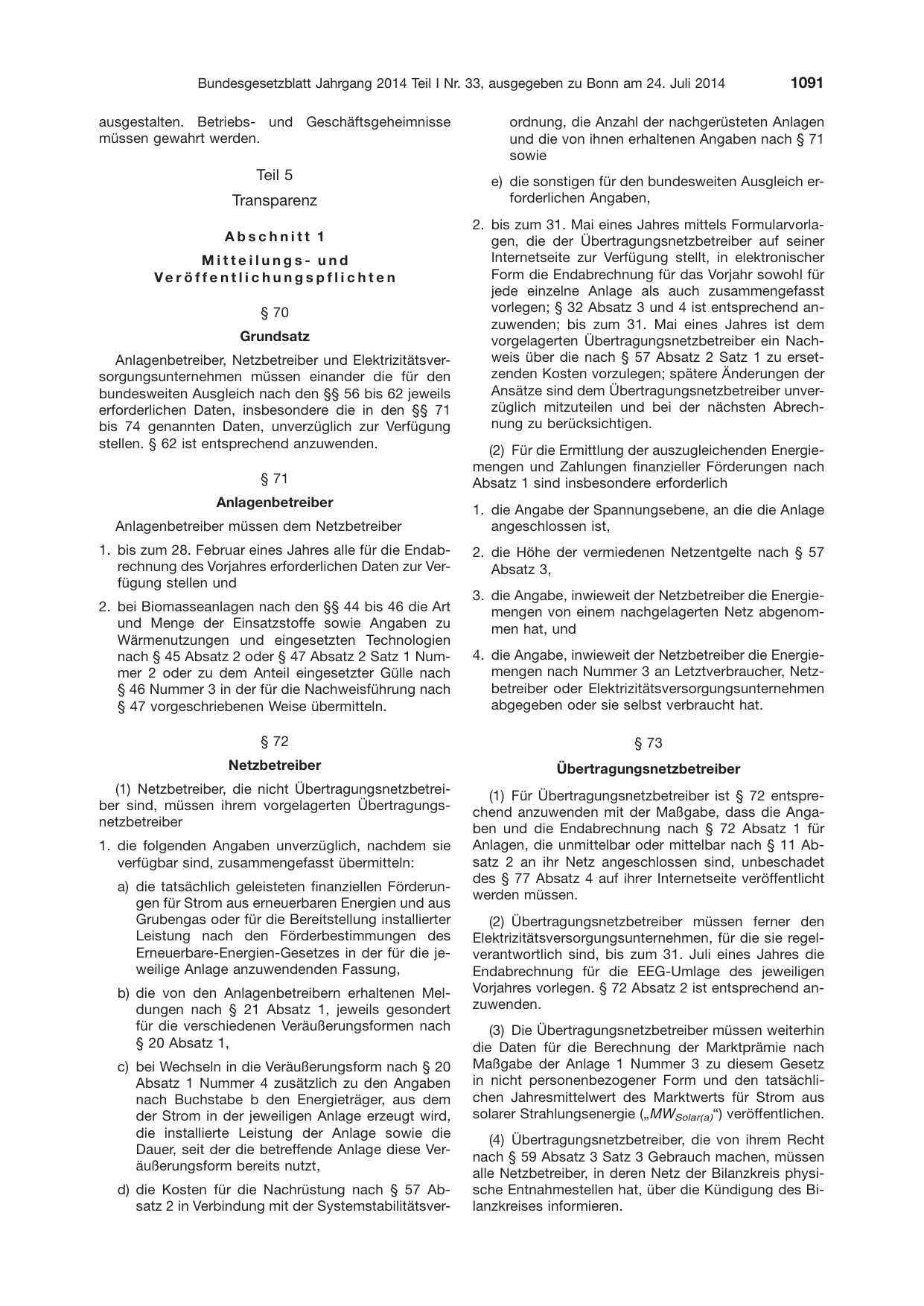 BGBl. 2014, Seite 1091 — Originalseite als Abbildung