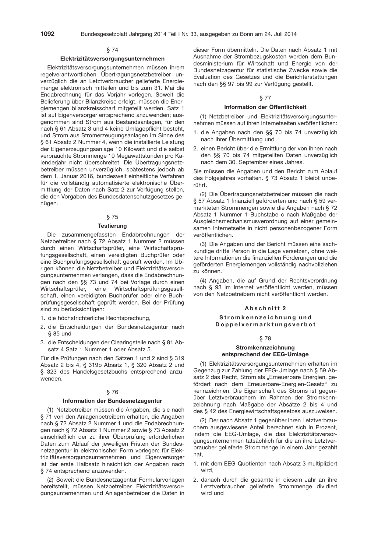 BGBl. 2014, Seite 1092 — Originalseite als Abbildung