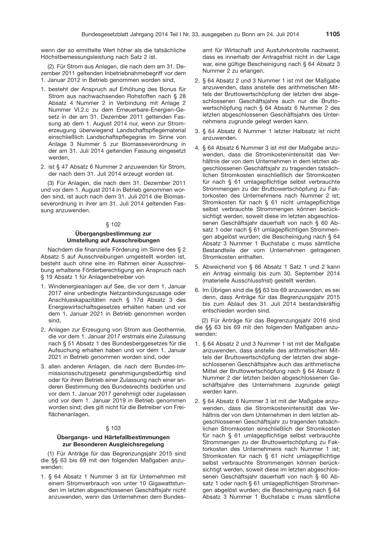 BGBl. 2014, Seite 1105 — Originalseite als Abbildung