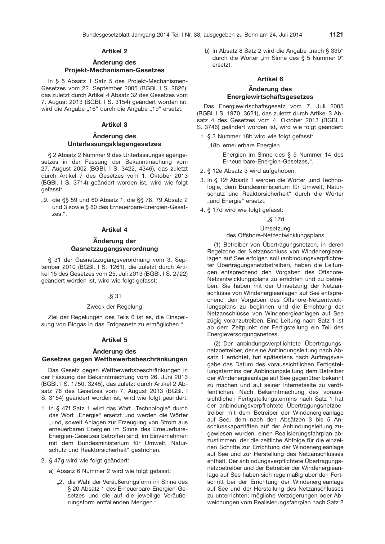 BGBl. 2014, Seite 1121 — Originalseite als Abbildung