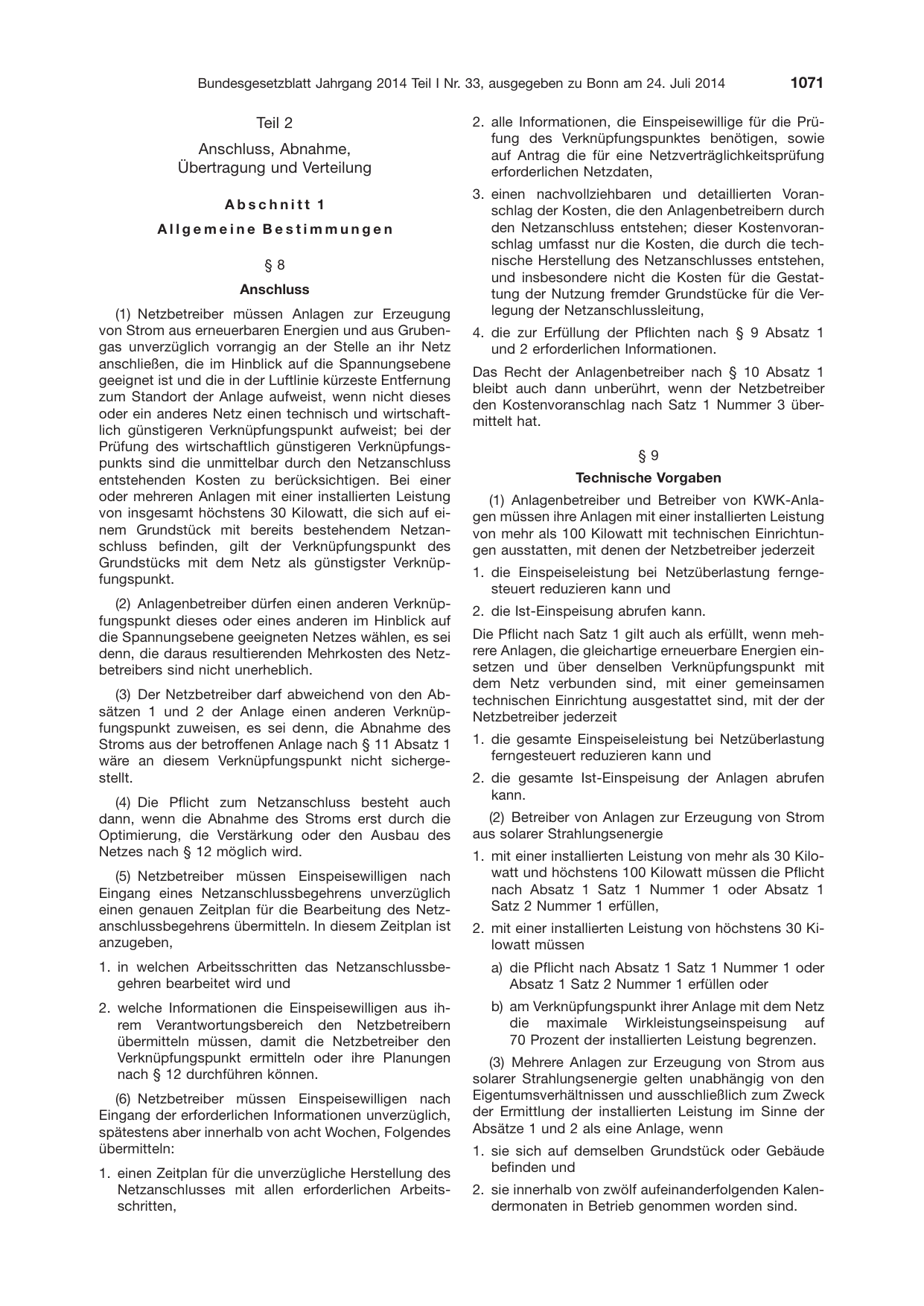 BGBl. 2014, Seite 1071 — Originalseite als Abbildung