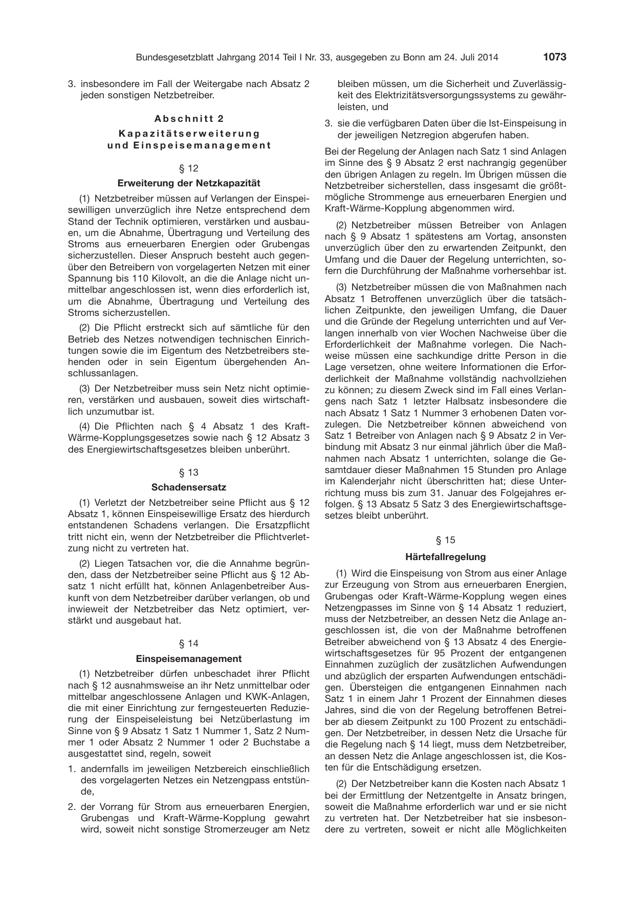 BGBl. 2014, Seite 1073 — Originalseite als Abbildung