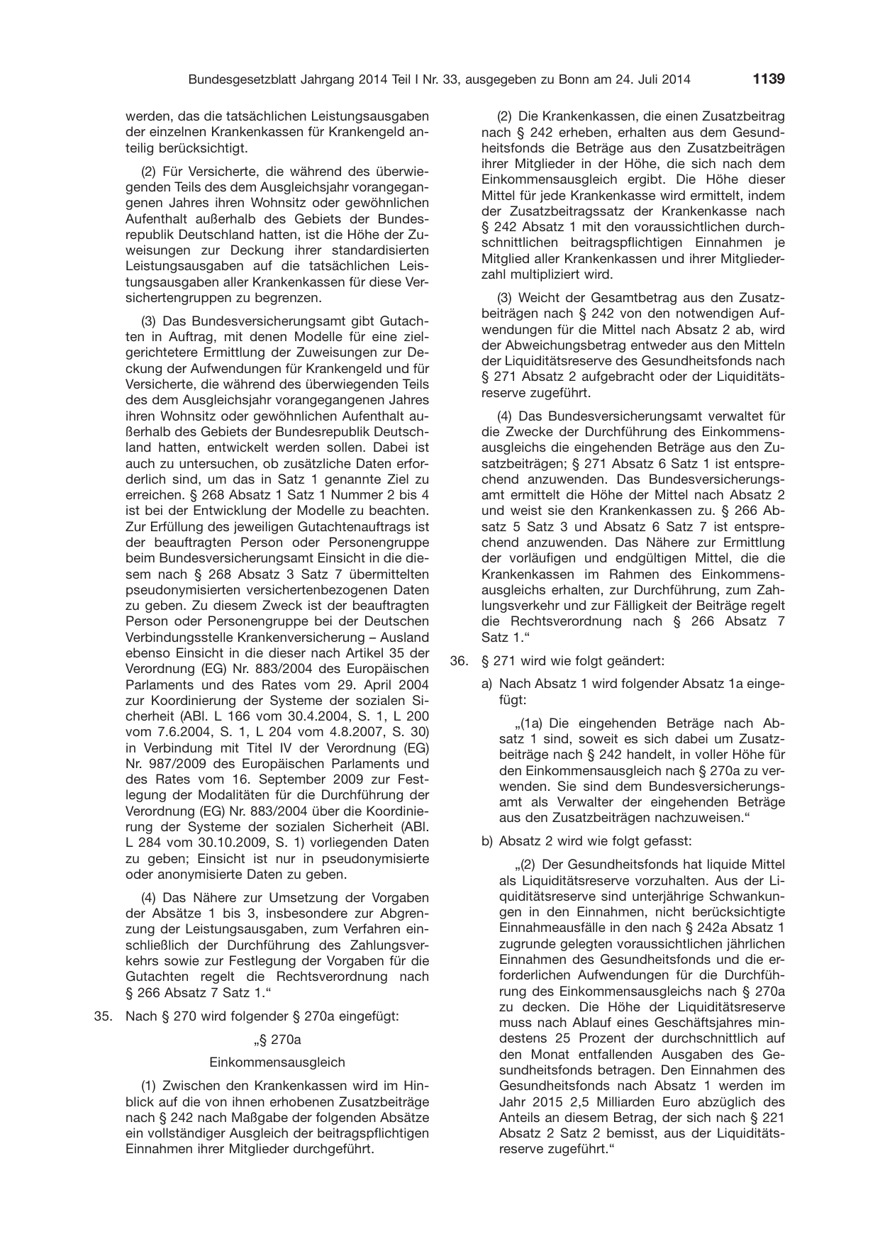BGBl. 2014, Seite 1139 — Originalseite als Abbildung