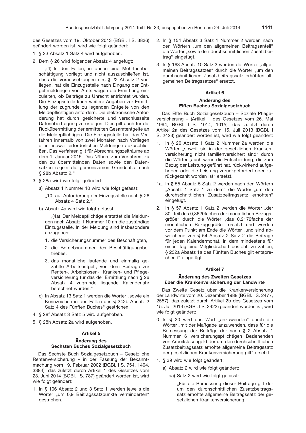 BGBl. 2014, Seite 1141 — Originalseite als Abbildung