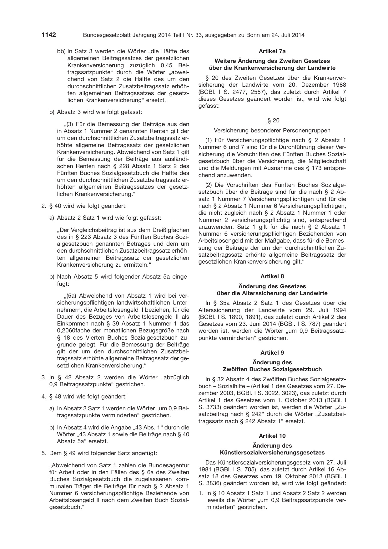 BGBl. 2014, Seite 1142 — Originalseite als Abbildung