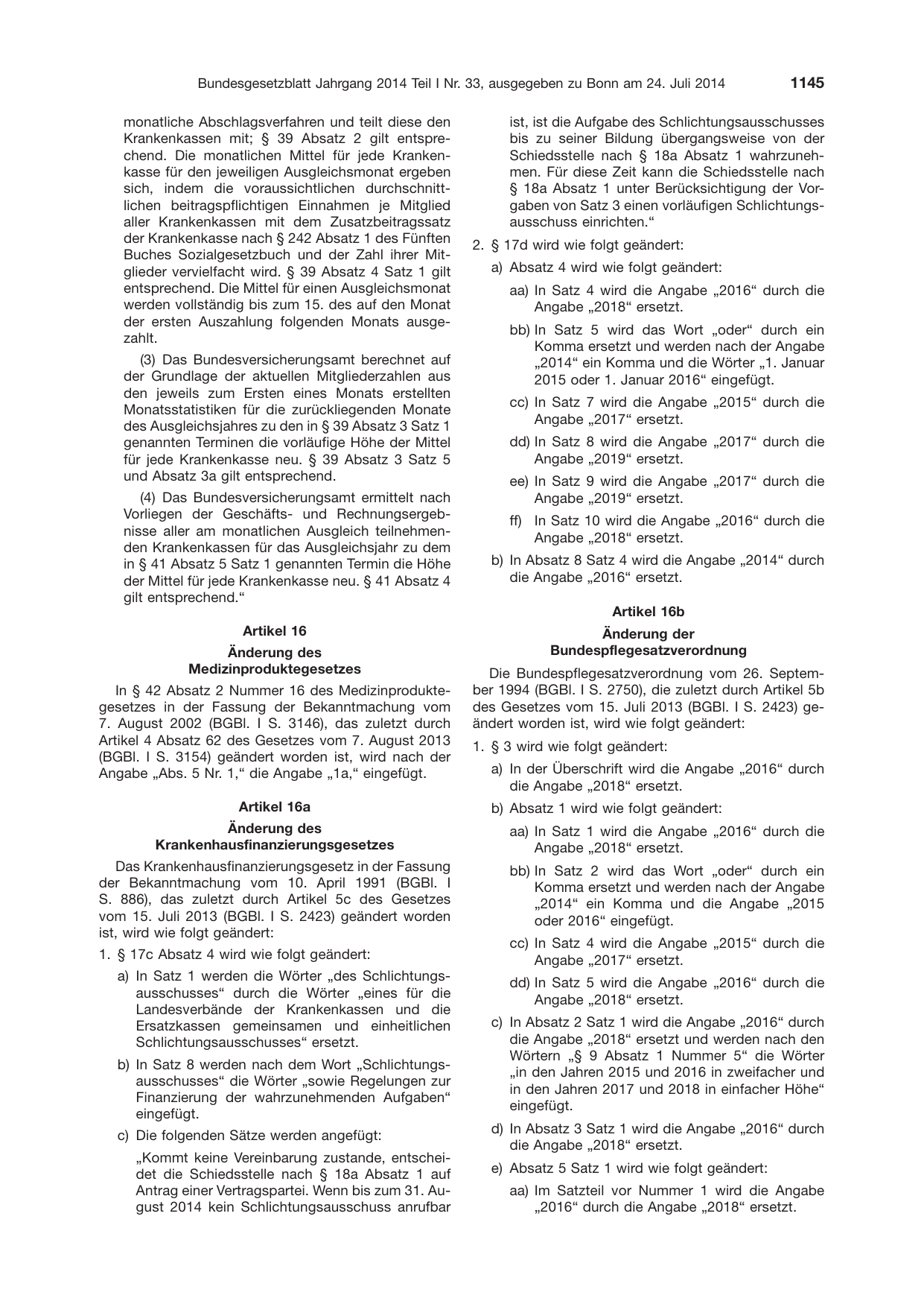 BGBl. 2014, Seite 1145 — Originalseite als Abbildung