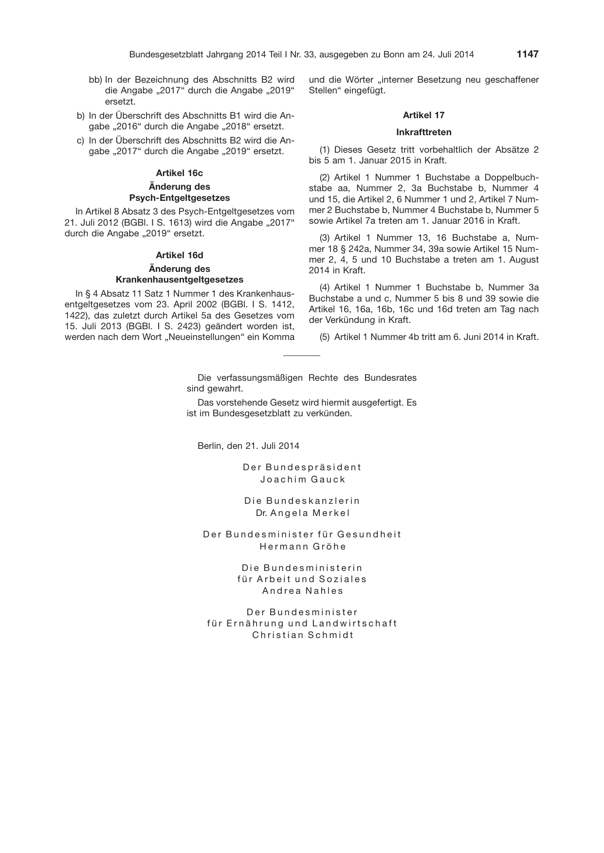 BGBl. 2014, Seite 1147 — Originalseite als Abbildung