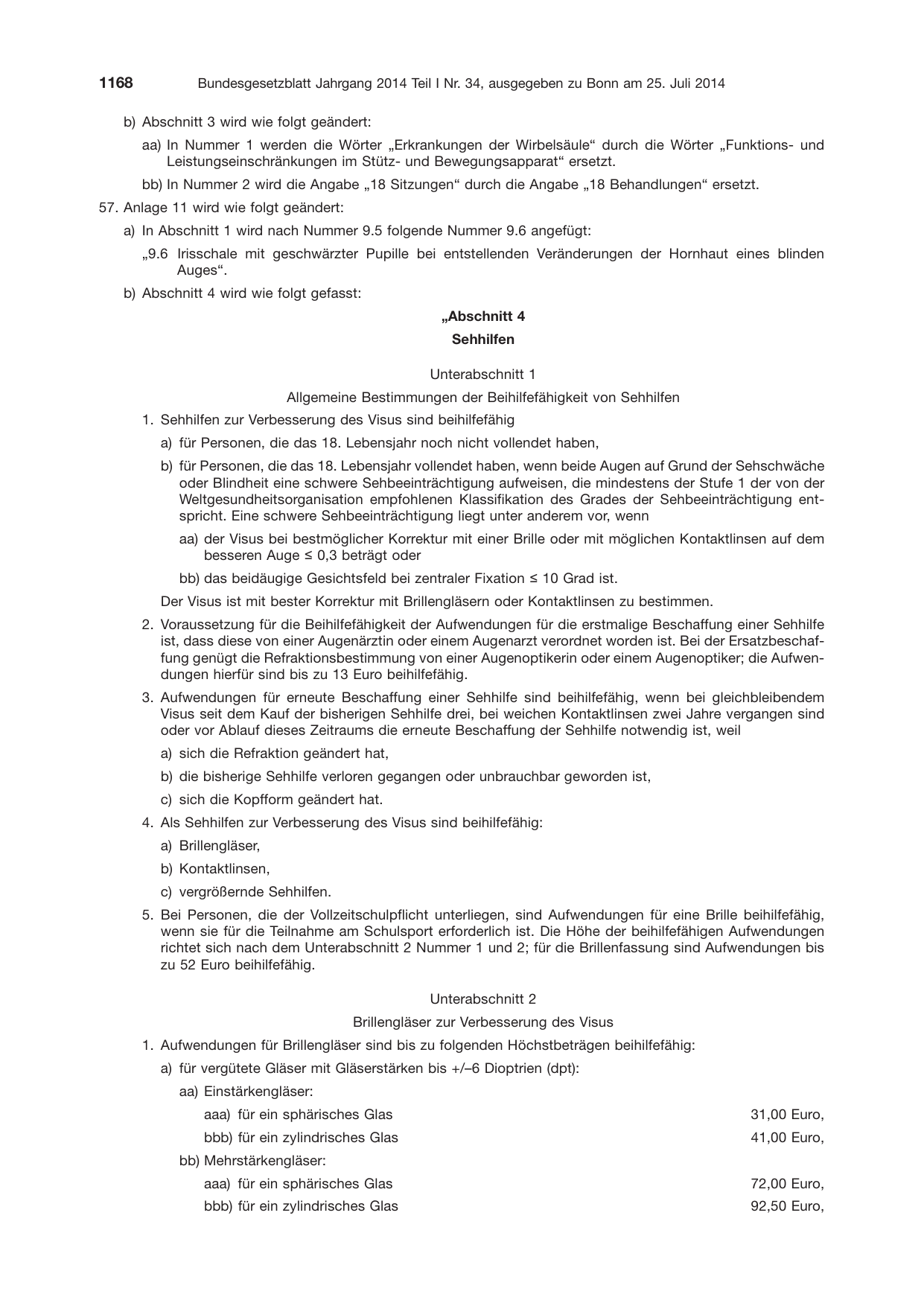 BGBl. 2014, Seite 1168 — Originalseite als Abbildung