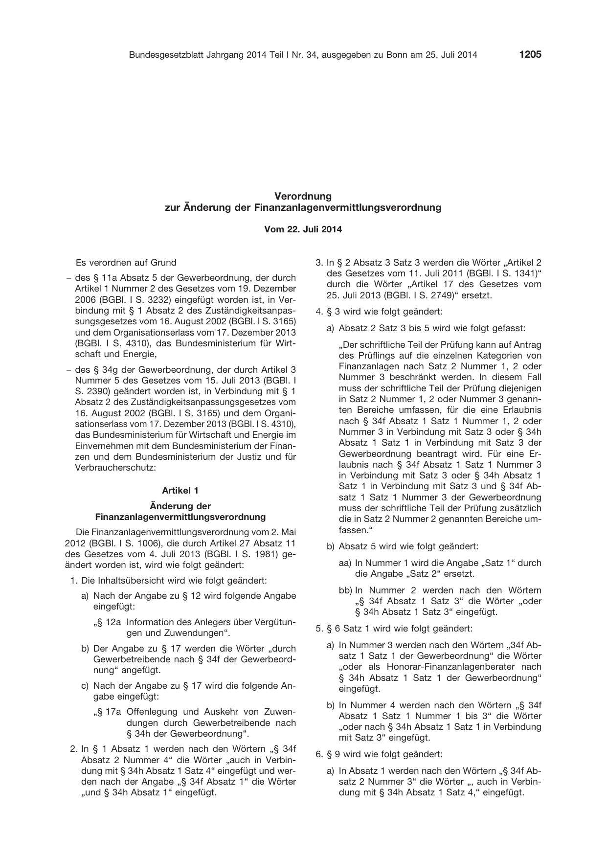 BGBl. 2014, Seite 1205 — Originalseite als Abbildung