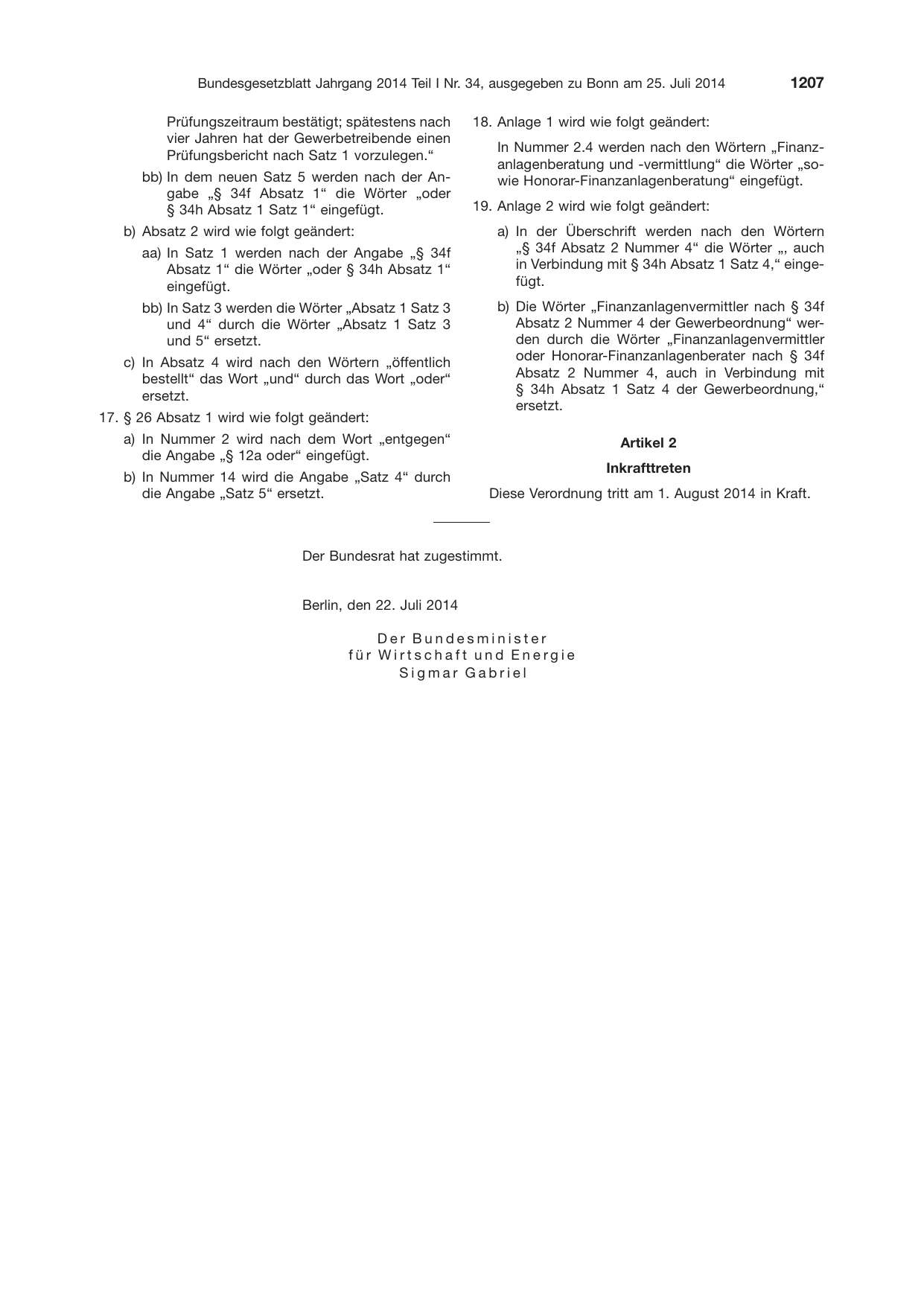 BGBl. 2014, Seite 1207 — Originalseite als Abbildung