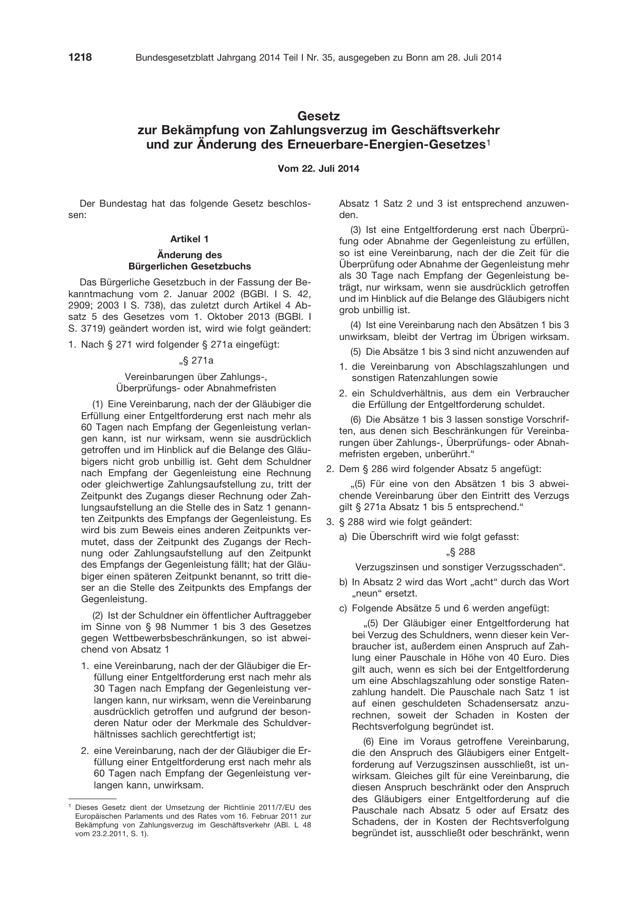 BGBl. 2014, Seite 1218 — Originalseite als Abbildung